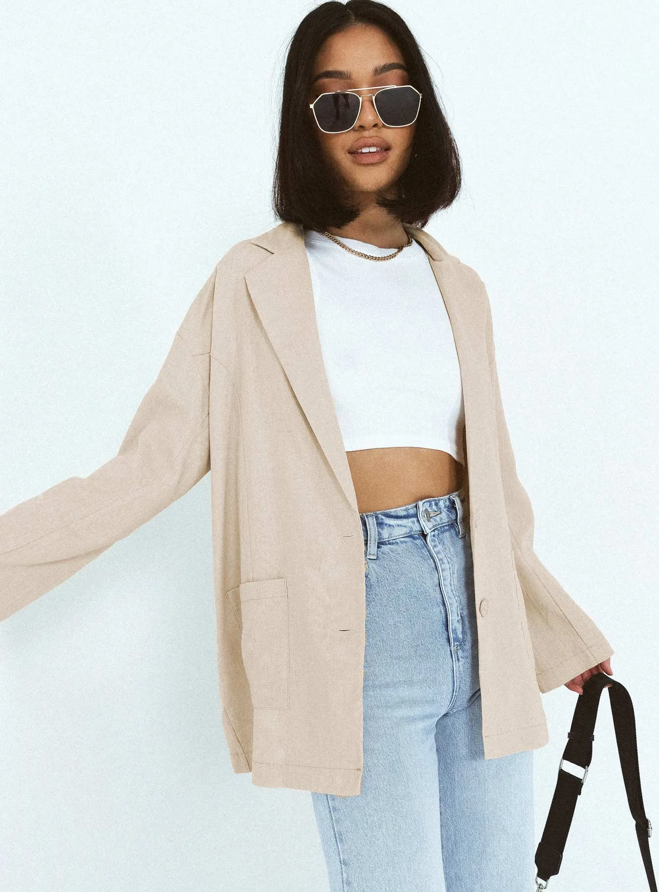 Amber Oversized Linen Blazer Beige