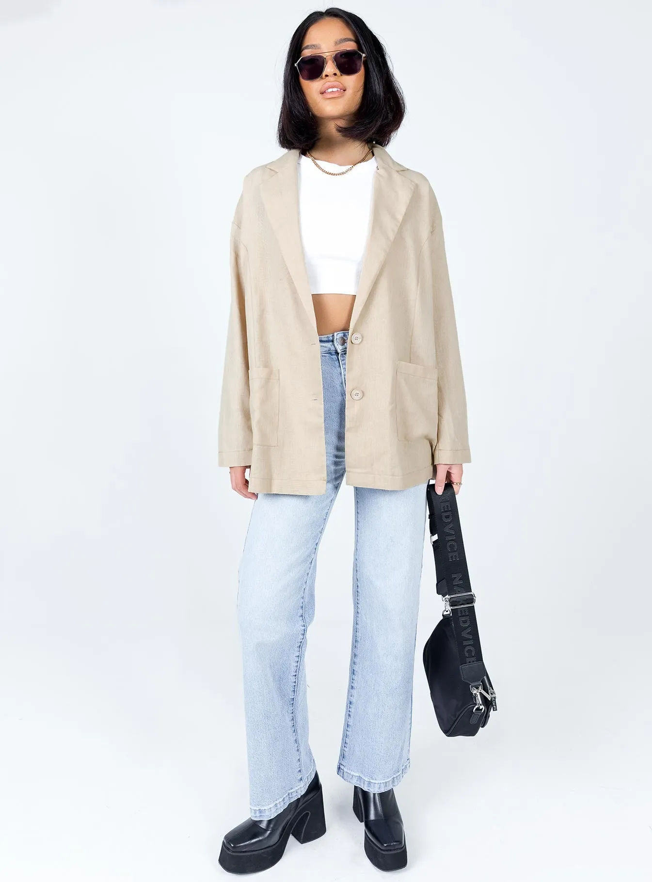 Amber Oversized Linen Blazer Beige