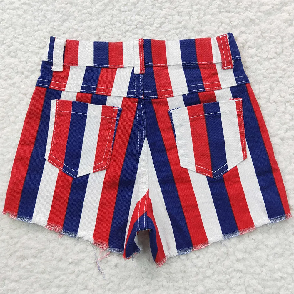 Baby Girls Jeans Shorts 4th Of July Stripe Denim Shorts SS0082