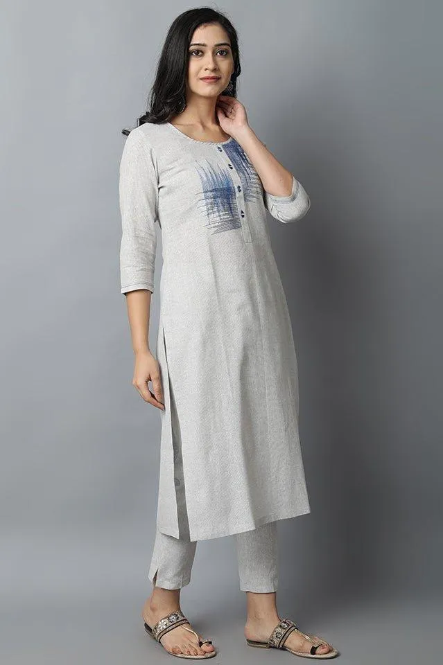 Blue Gray Modern Art Kurta Pants Set