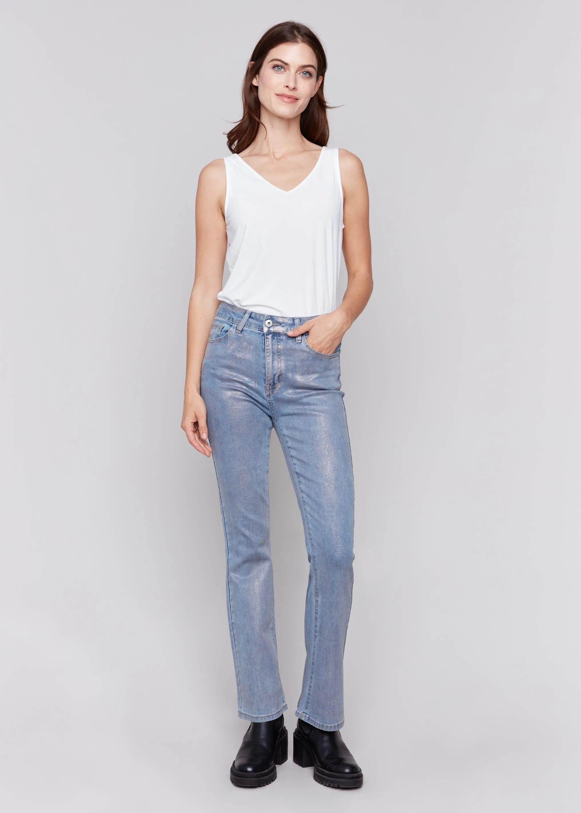 Bootcut Jean in Shimmer Silver Blue