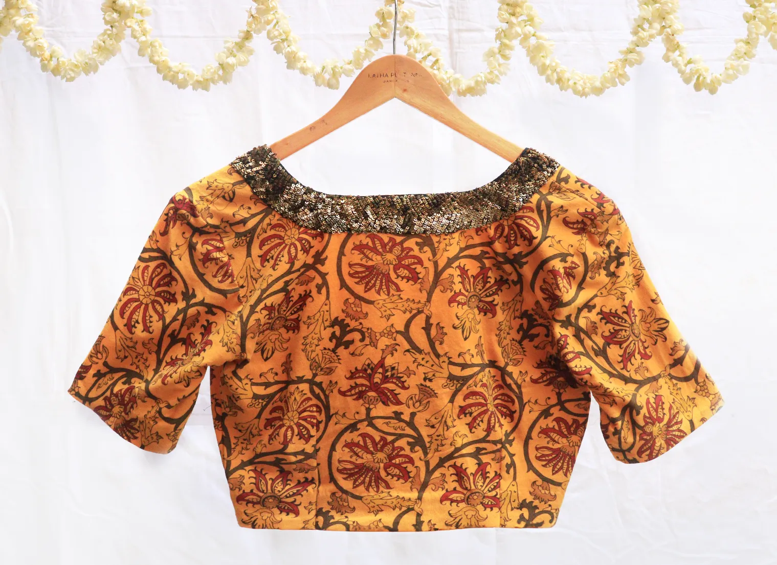 Cadmium yellow,Digital Print Strechable  knit blouse