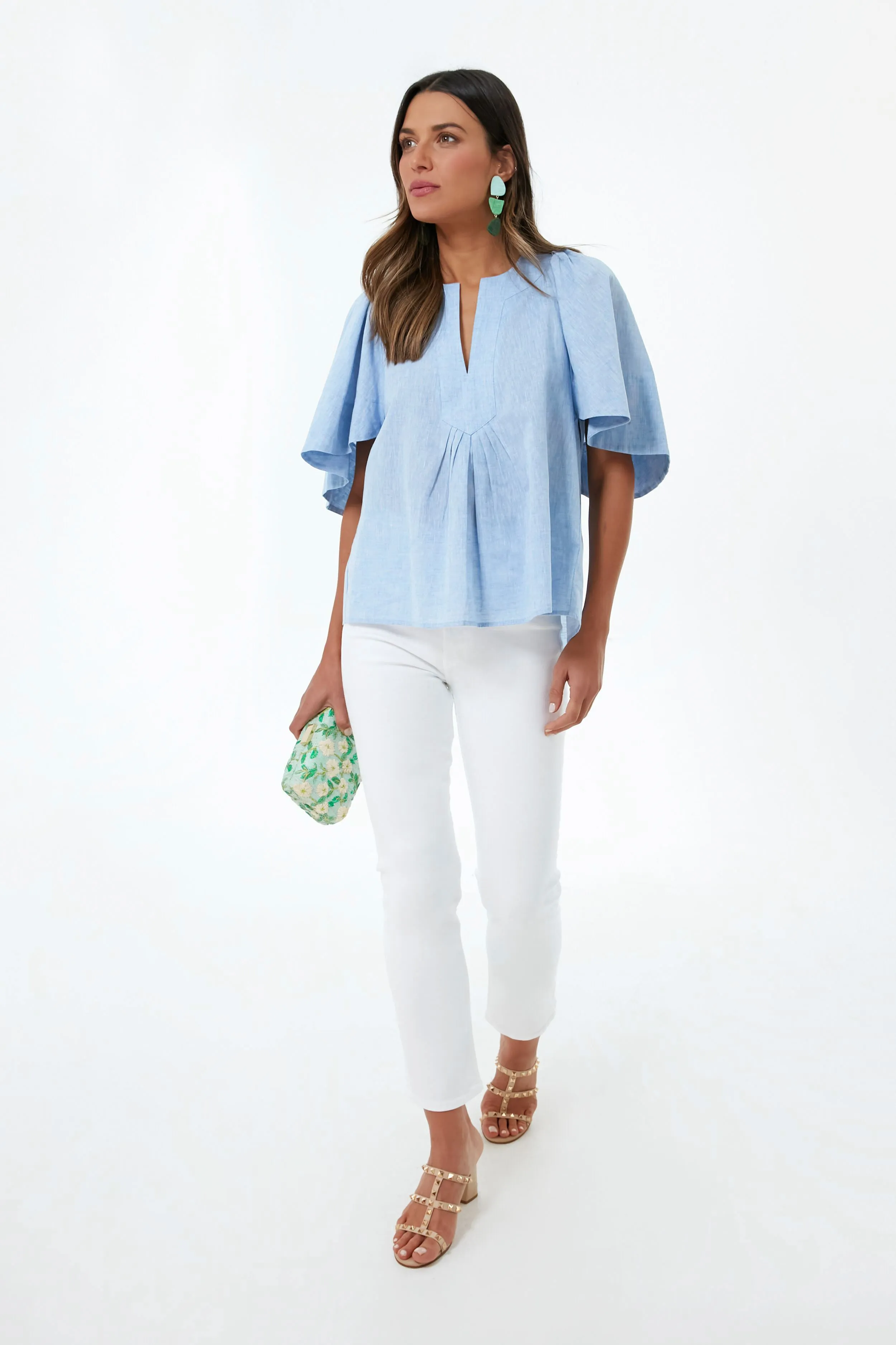 Chambray Finley Flutter Sleeve Top