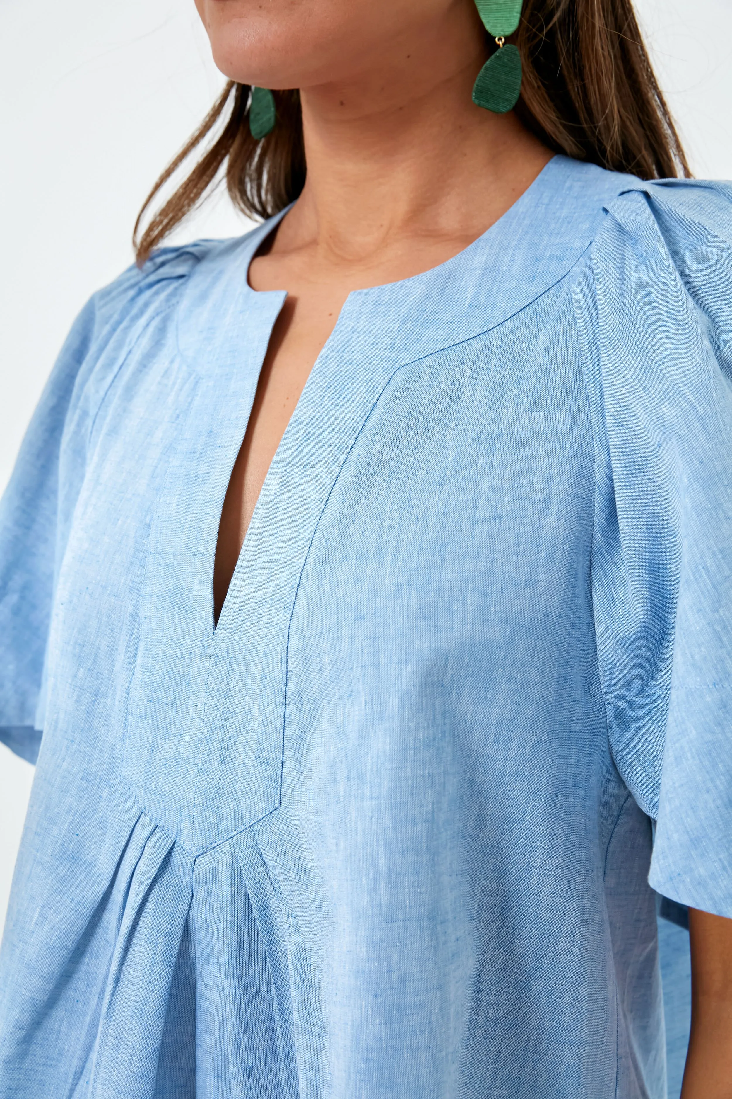 Chambray Finley Flutter Sleeve Top