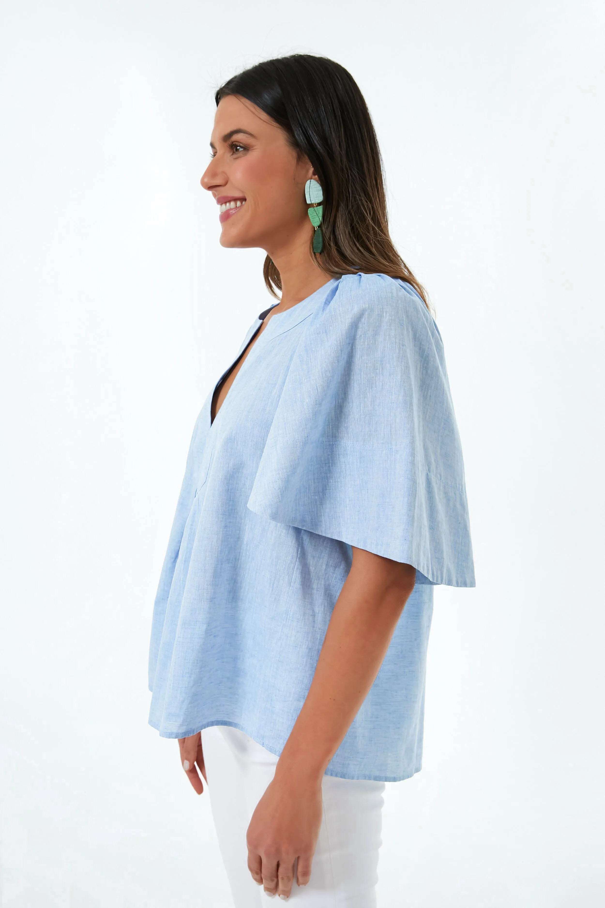 Chambray Finley Flutter Sleeve Top