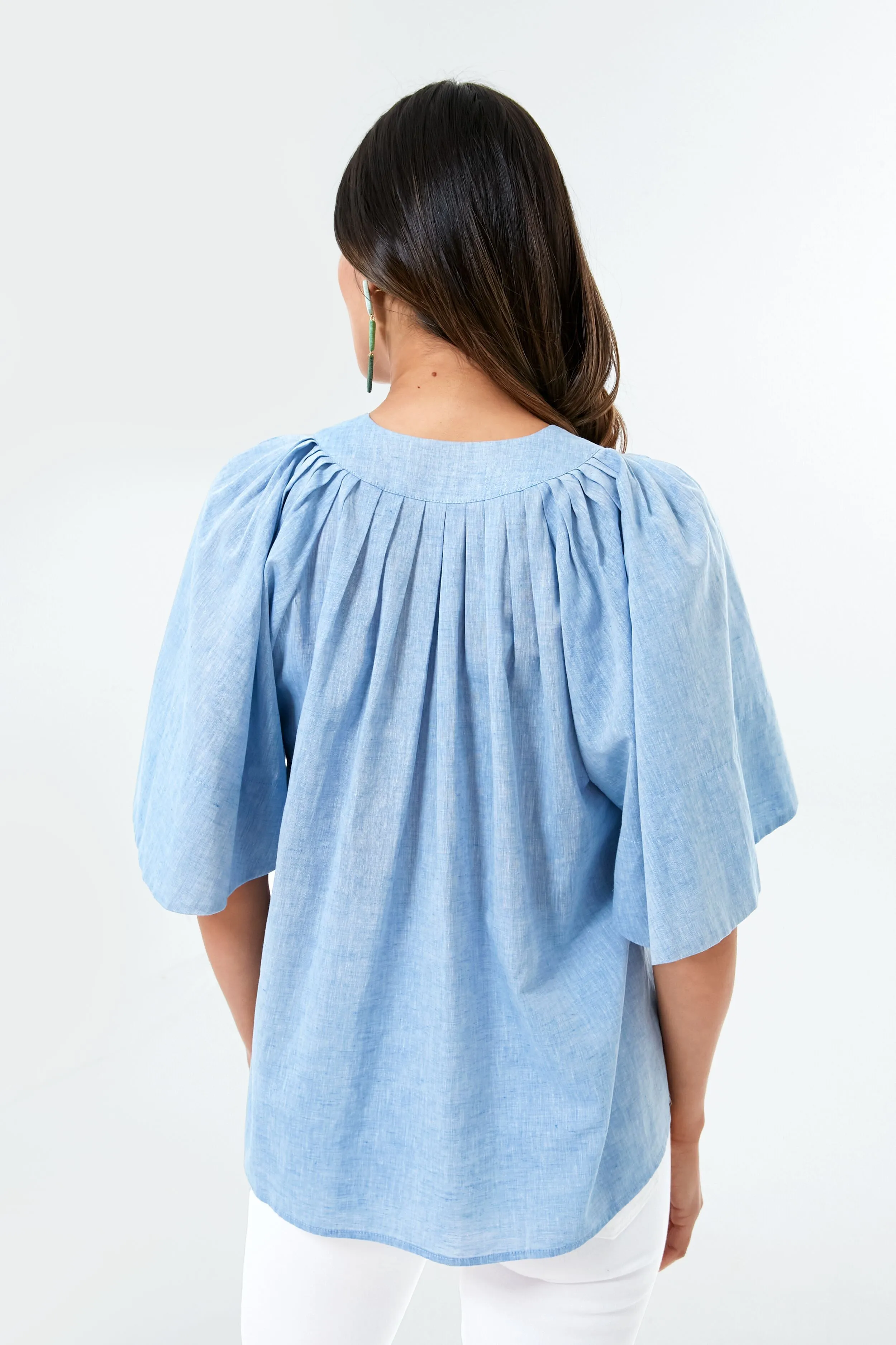 Chambray Finley Flutter Sleeve Top