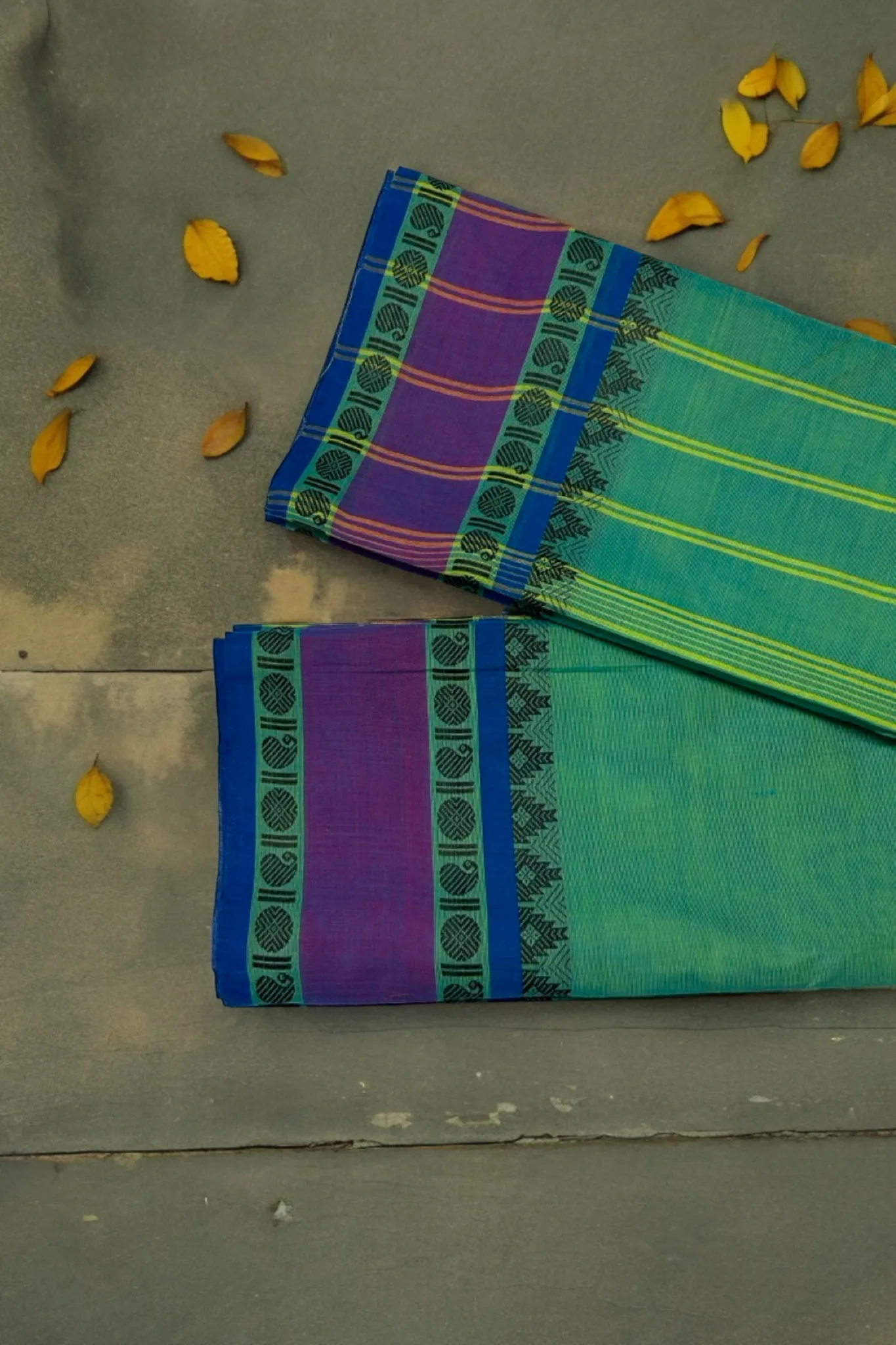 chettinad cotton saree - fresh green & hint of pruple