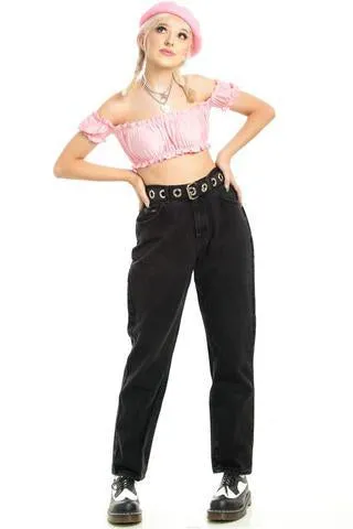 Classic Vintage Mom Jeans - Black