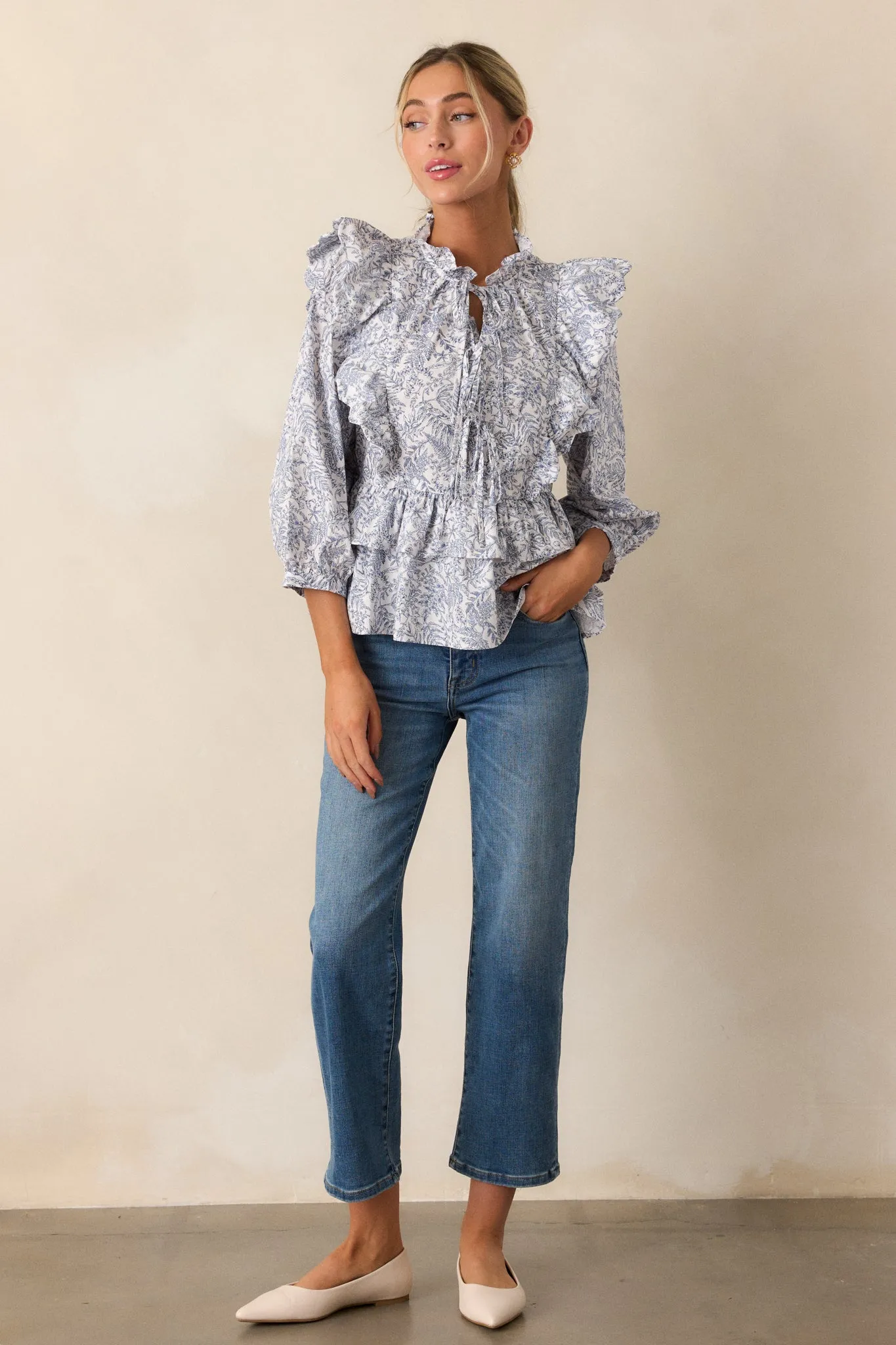 Cosmic Reflections 100% Cotton Navy Floral Blouse