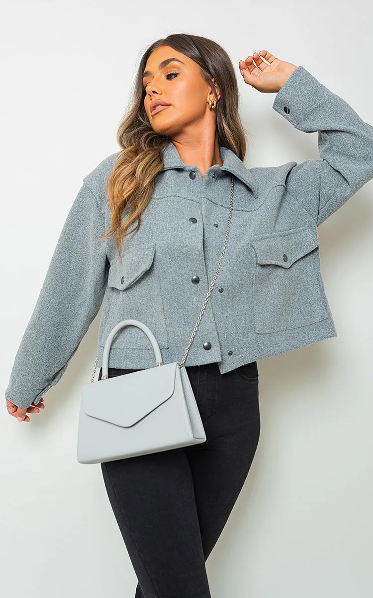 Cropped Long Sleeve Collared Jacket with Pockets