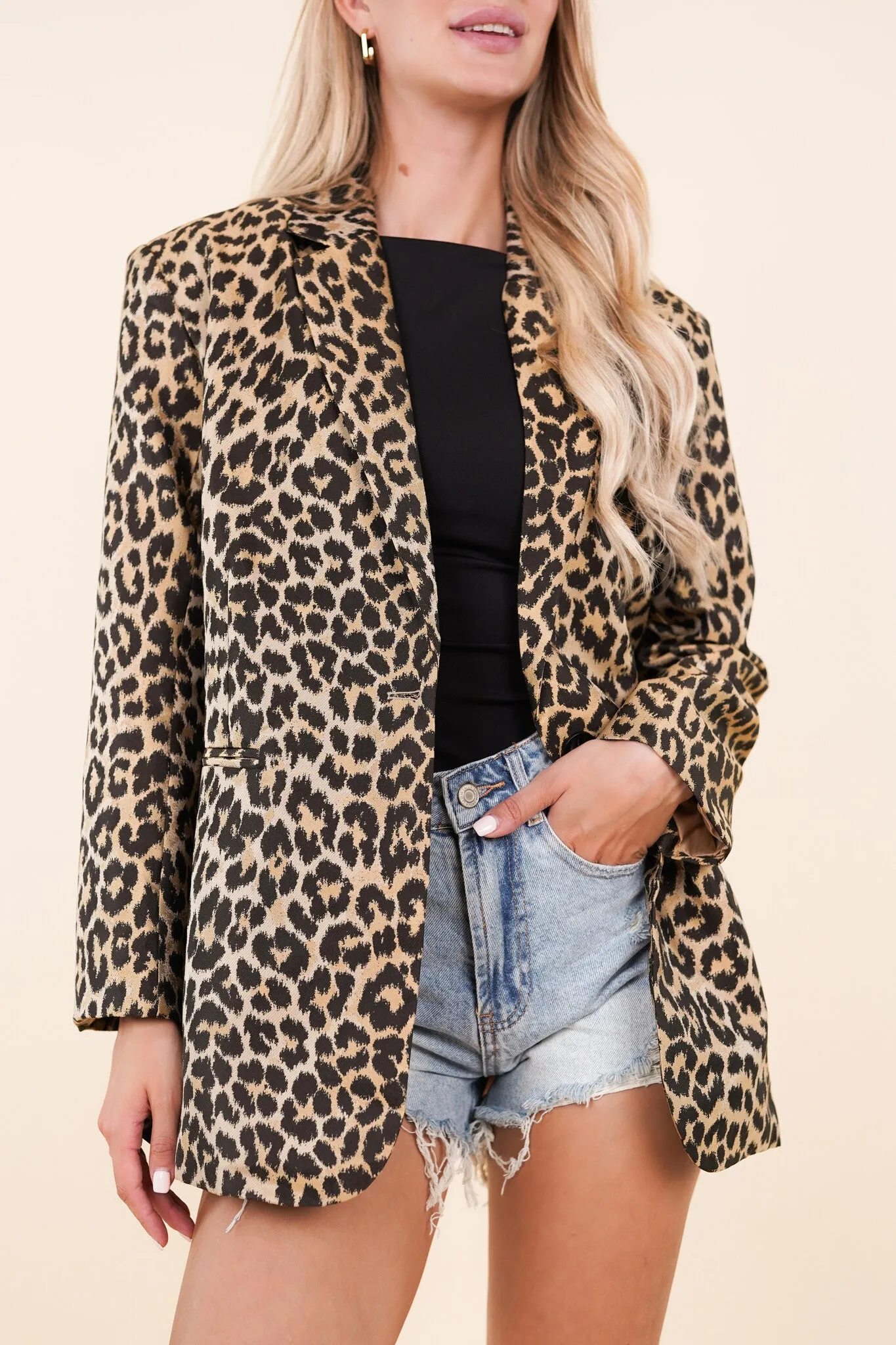 Dames blazer met panterprint bruin