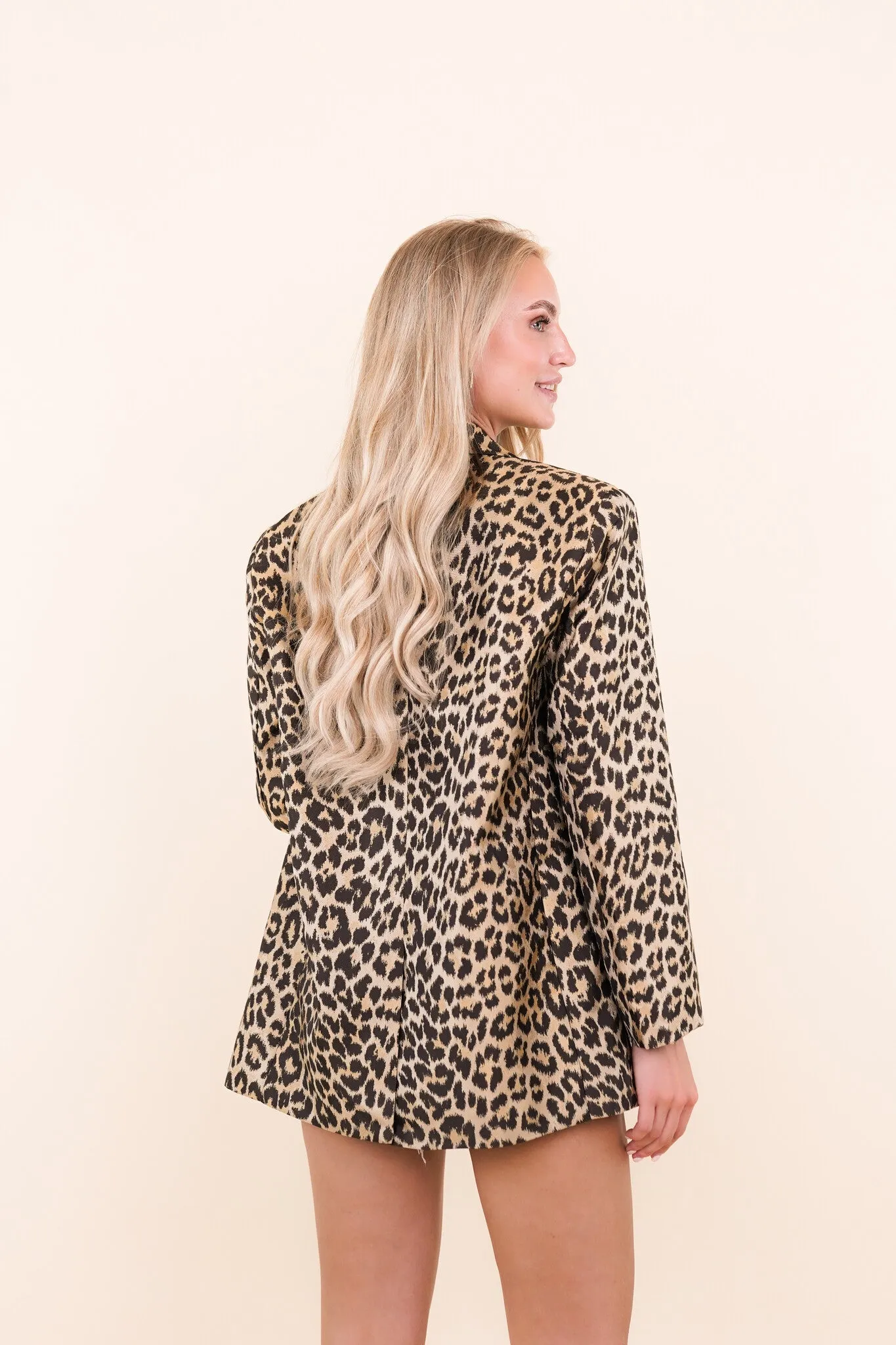 Dames blazer met panterprint bruin