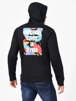 Dark Black Printed Full Sleeve Hoodie