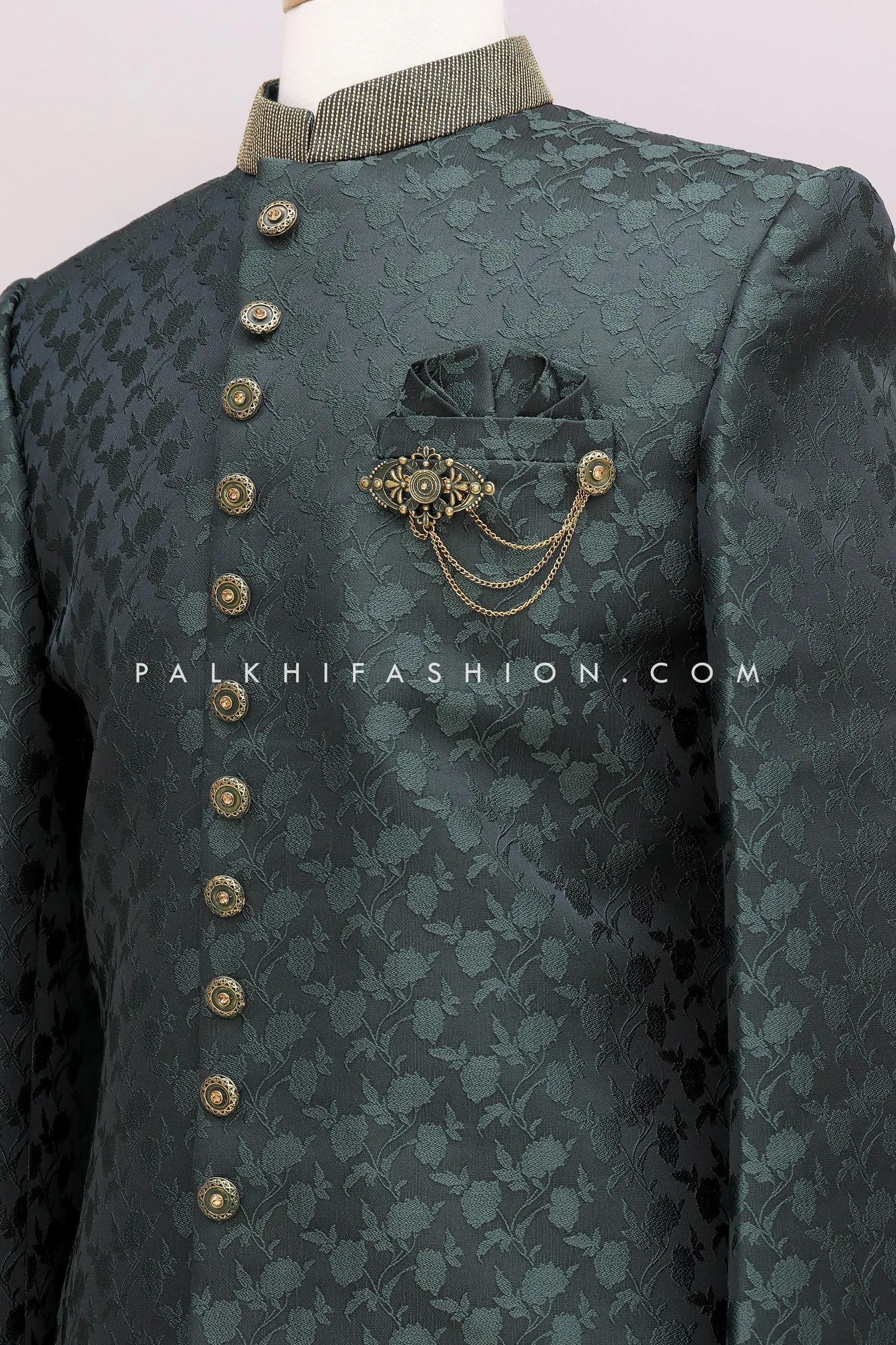 Dark Green Indo-Western Crafted With Elegant Embroidery