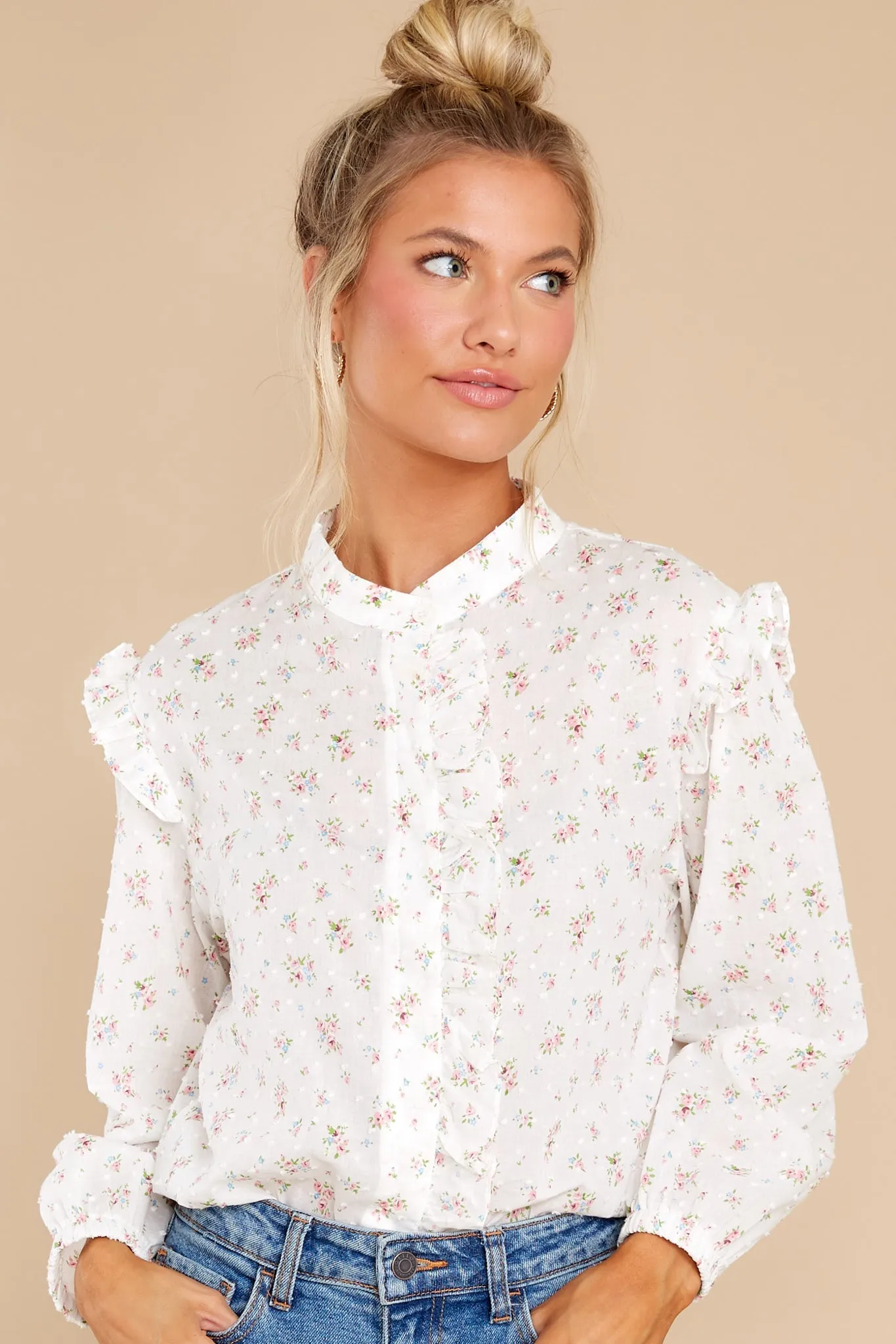 Face The Music Pink And Blue Floral Print Top