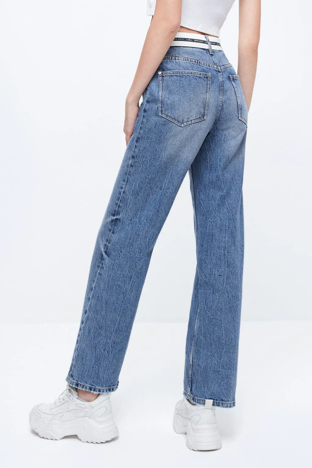 High Waist Straight Fit Jeans With Patchwork