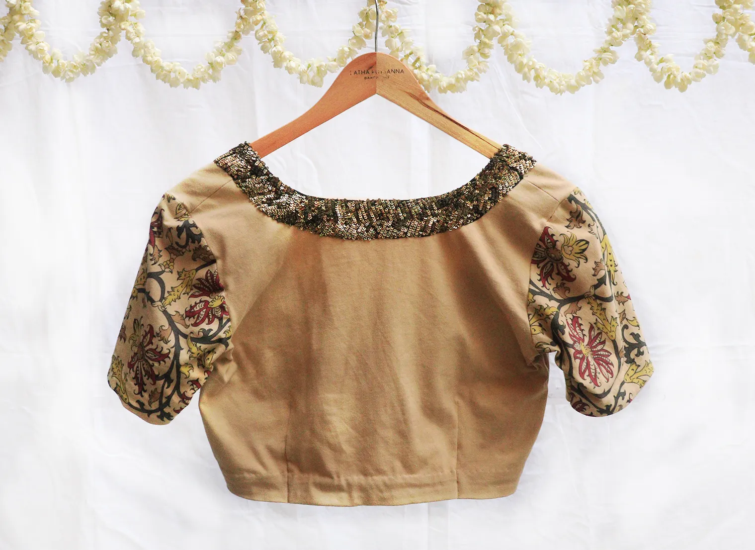 Ivory cream,Digital Print Strechable  knit  blouse