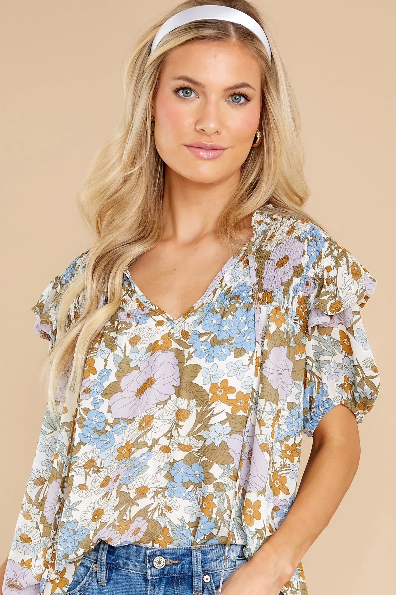 Keep Growing Lilac And Blue Floral Print Top