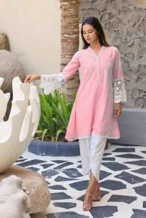 Light Pink Embroidered Premium Cotton Co-Ord Set