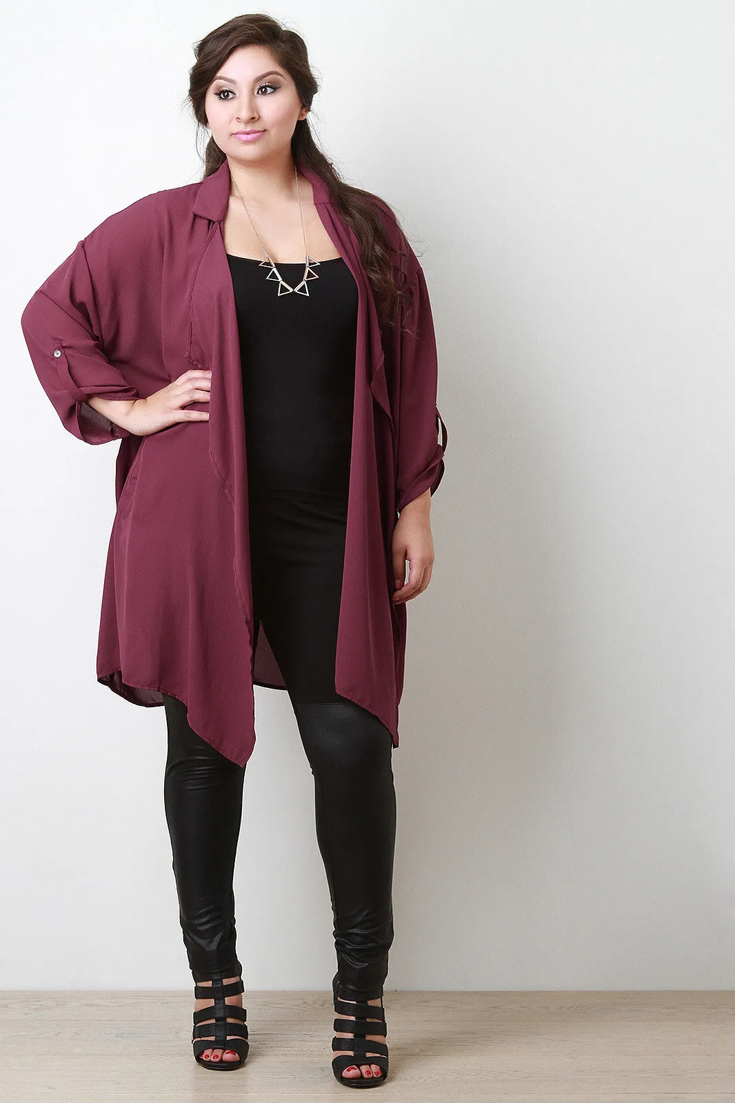 Longline Quarter Sleeve Chiffon Cardigan