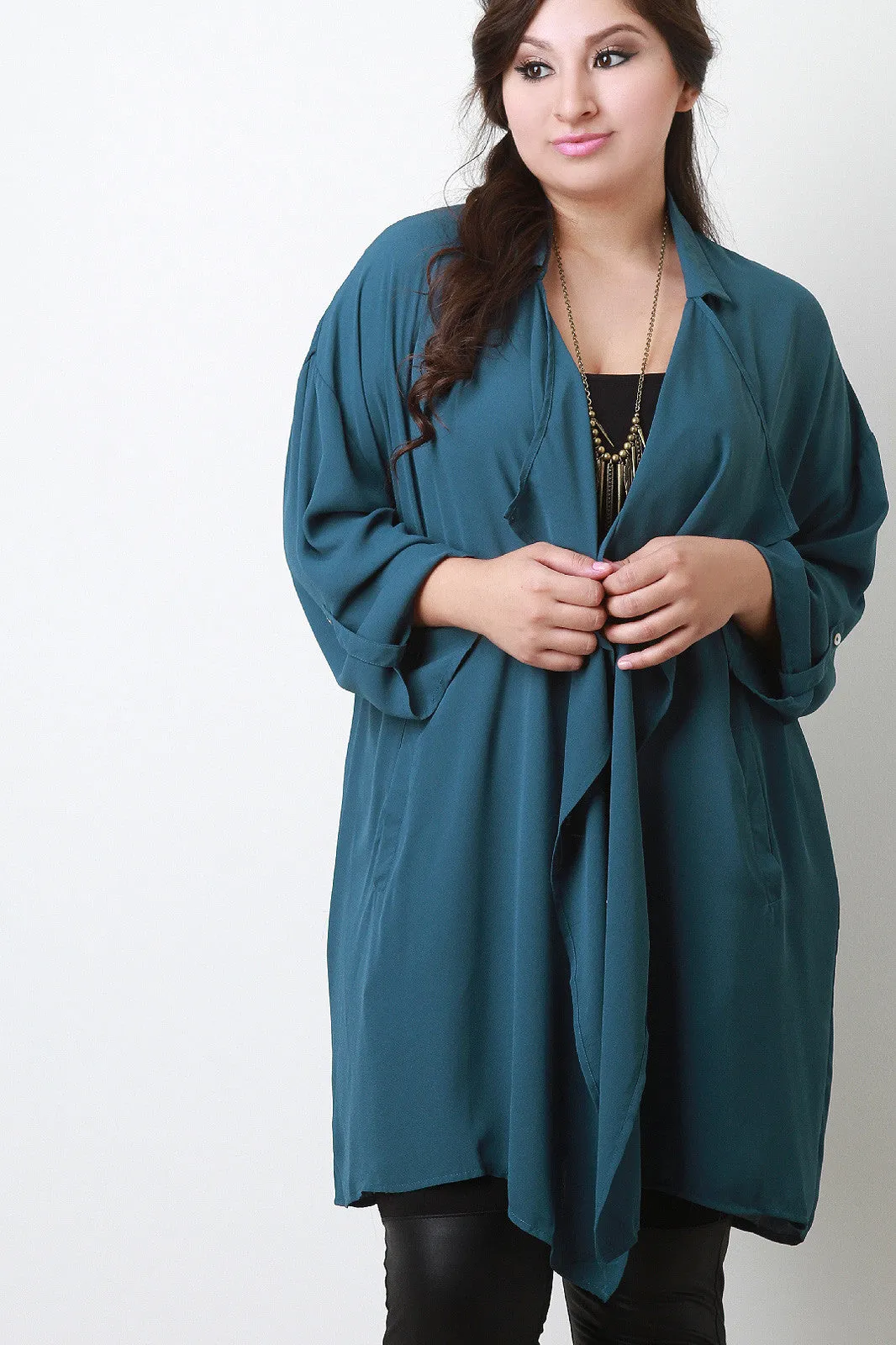 Longline Quarter Sleeve Chiffon Cardigan