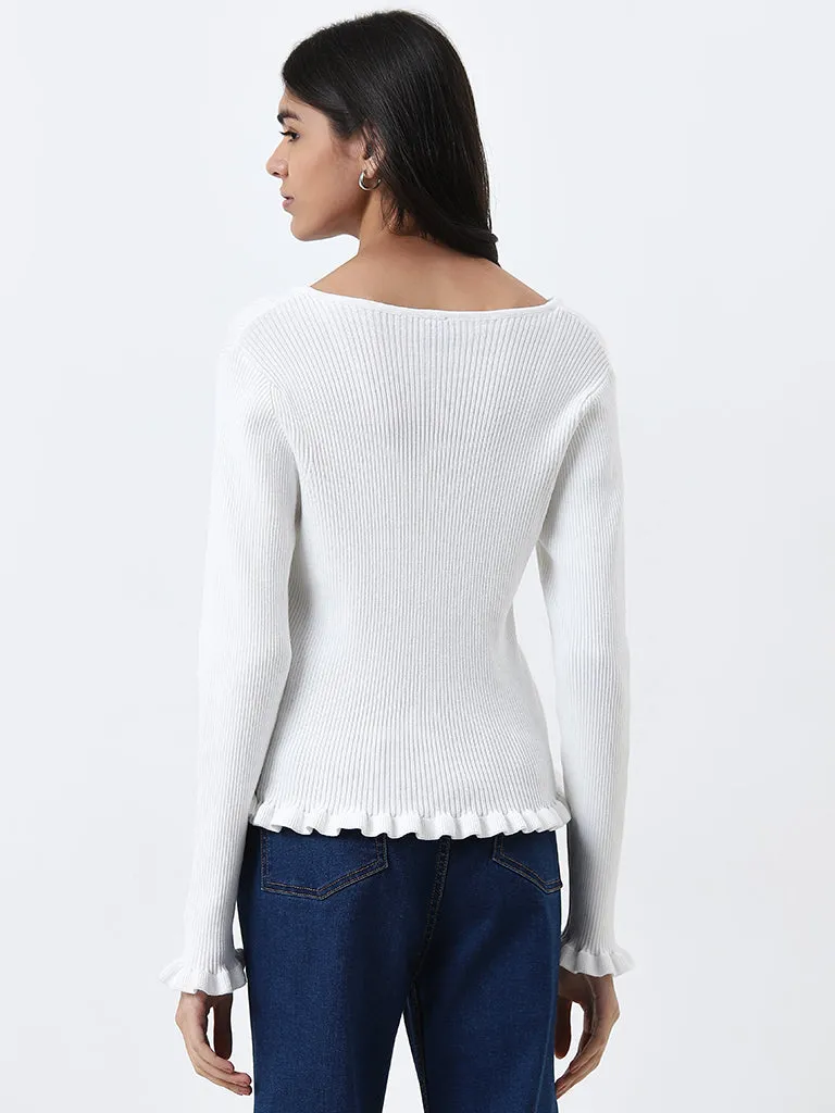 LOV White Ribbed Textured Top