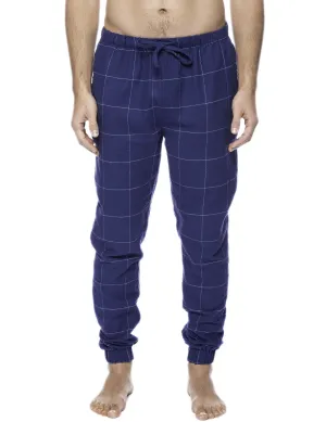 Men's 100% Cotton Flannel Jogger Lounge Pants - Windowpane Checks Dark Blue