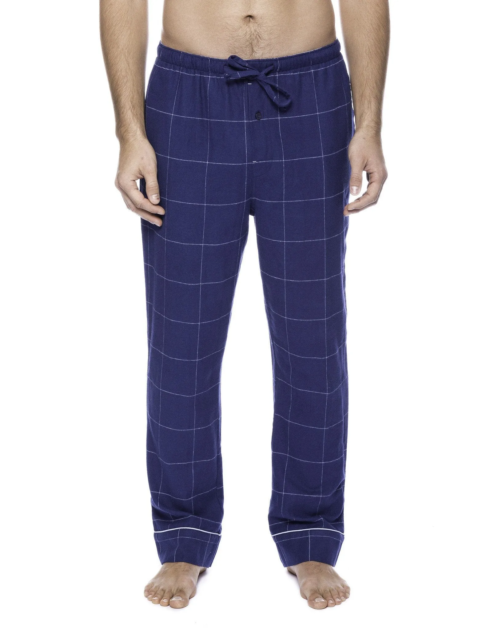 Men's Premium 100% Cotton Flannel Lounge Pants - Windowpane Checks Dark Blue