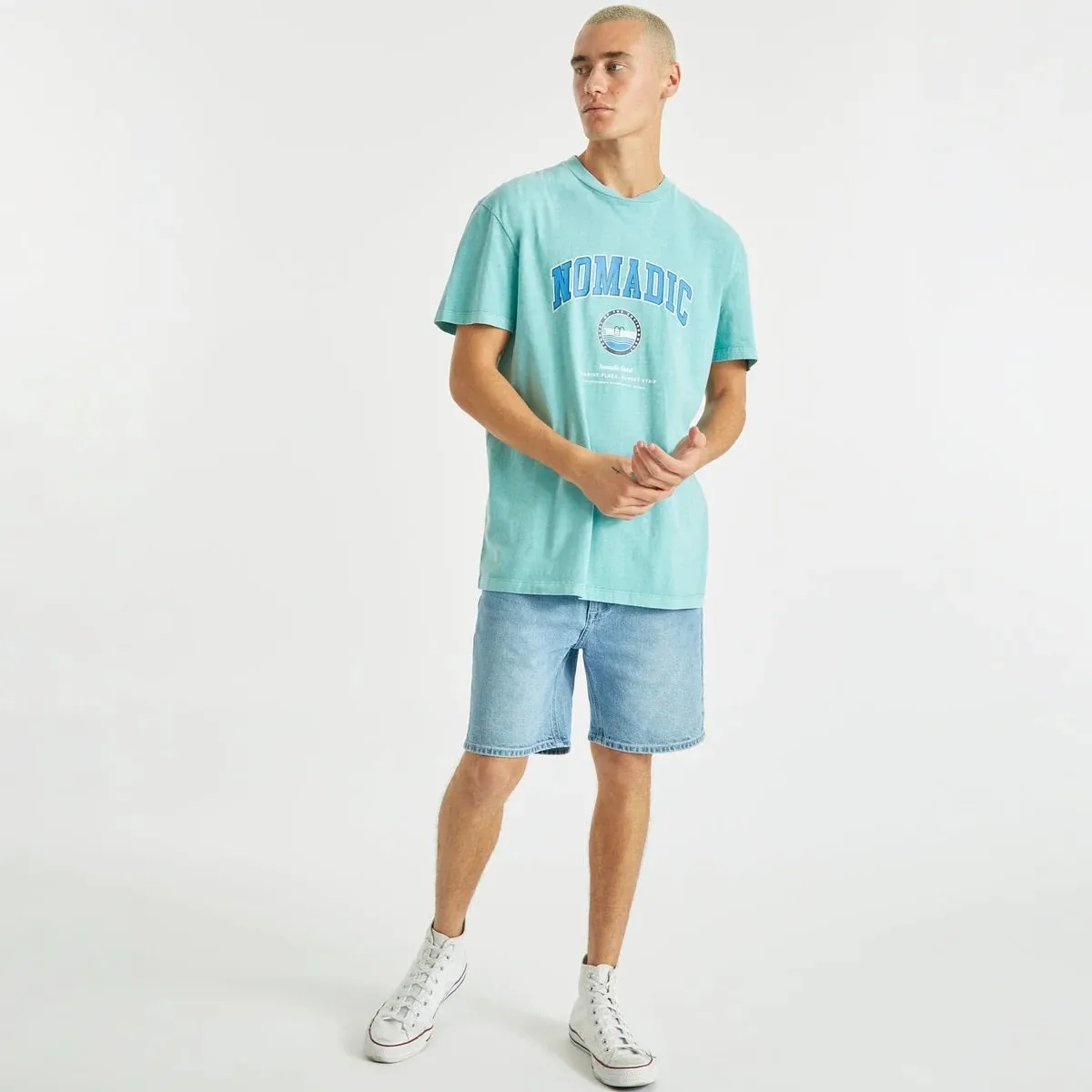 NOMADIC PARADISE Mens Always Relaxed Tee Shirt Pigment Aqua