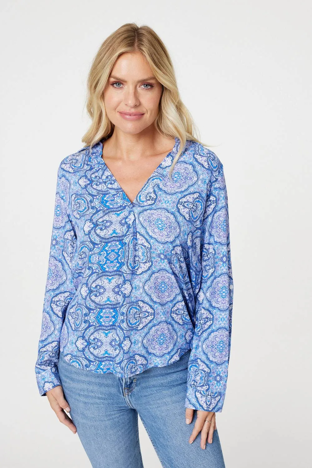 Printed Long Sleeve Blouse Top