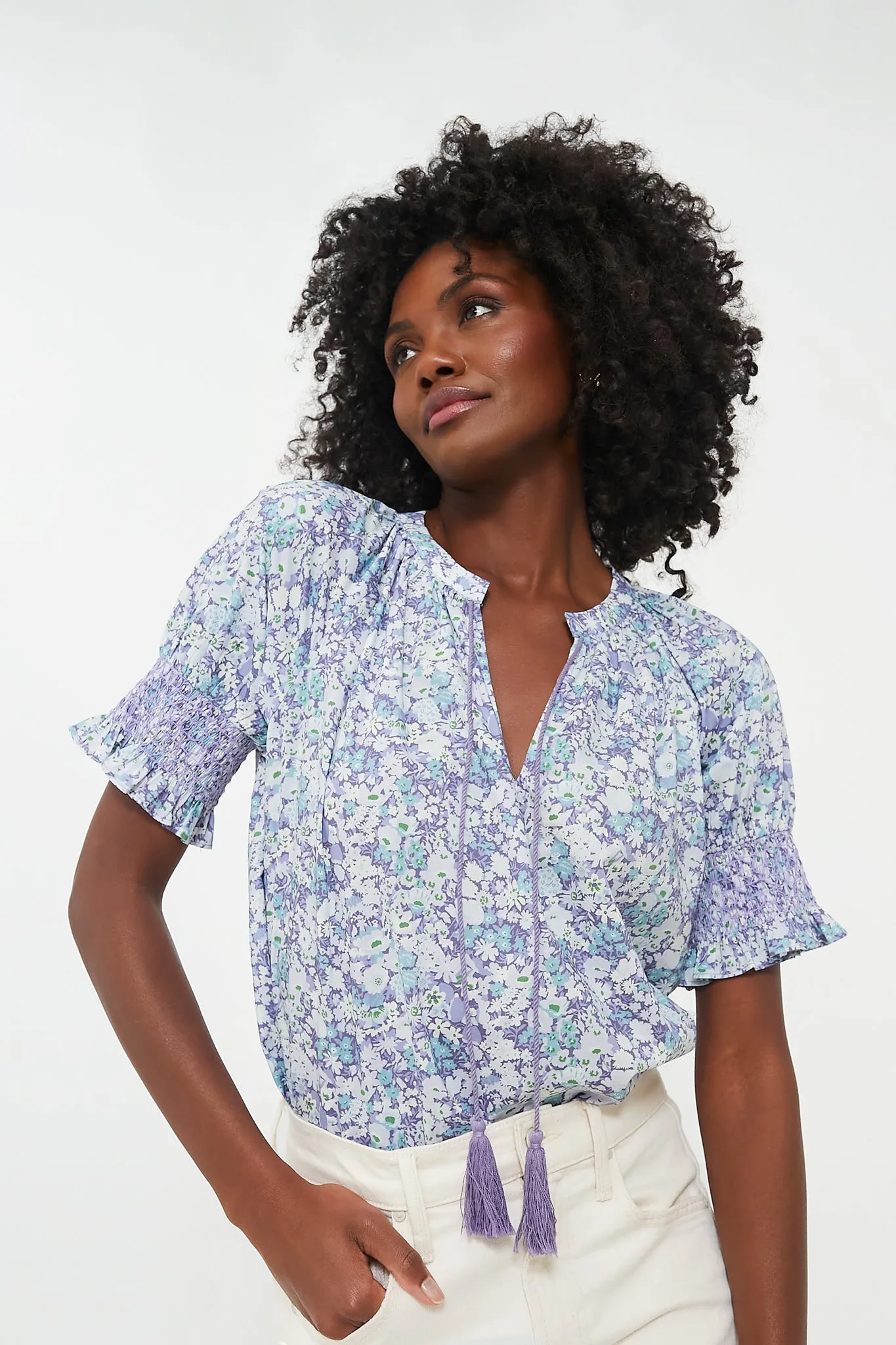 Purple and Blue Floral V-Neck Colleen Blouse