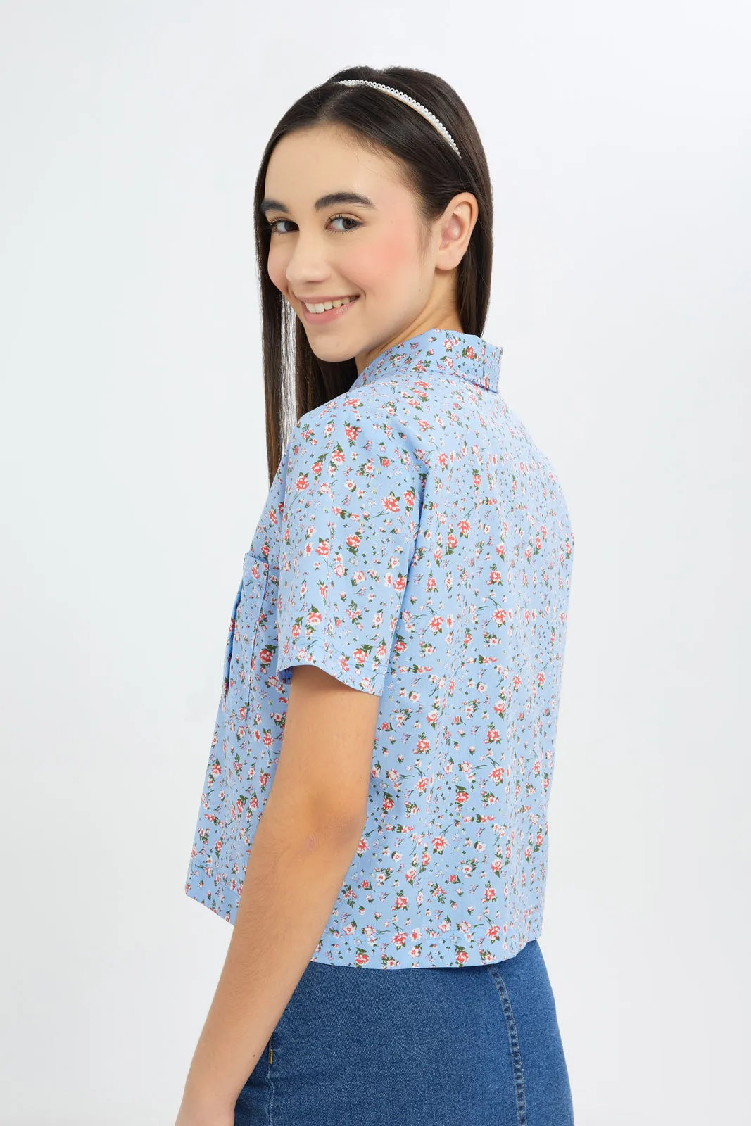 Senior Girls Blue Floral Shirt