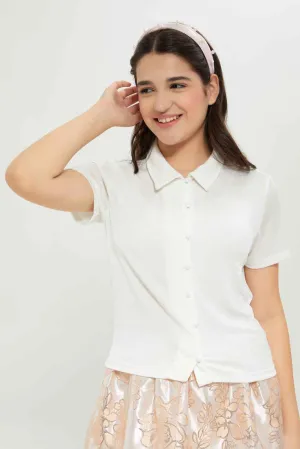 Senior Girls White Knitted Shirt