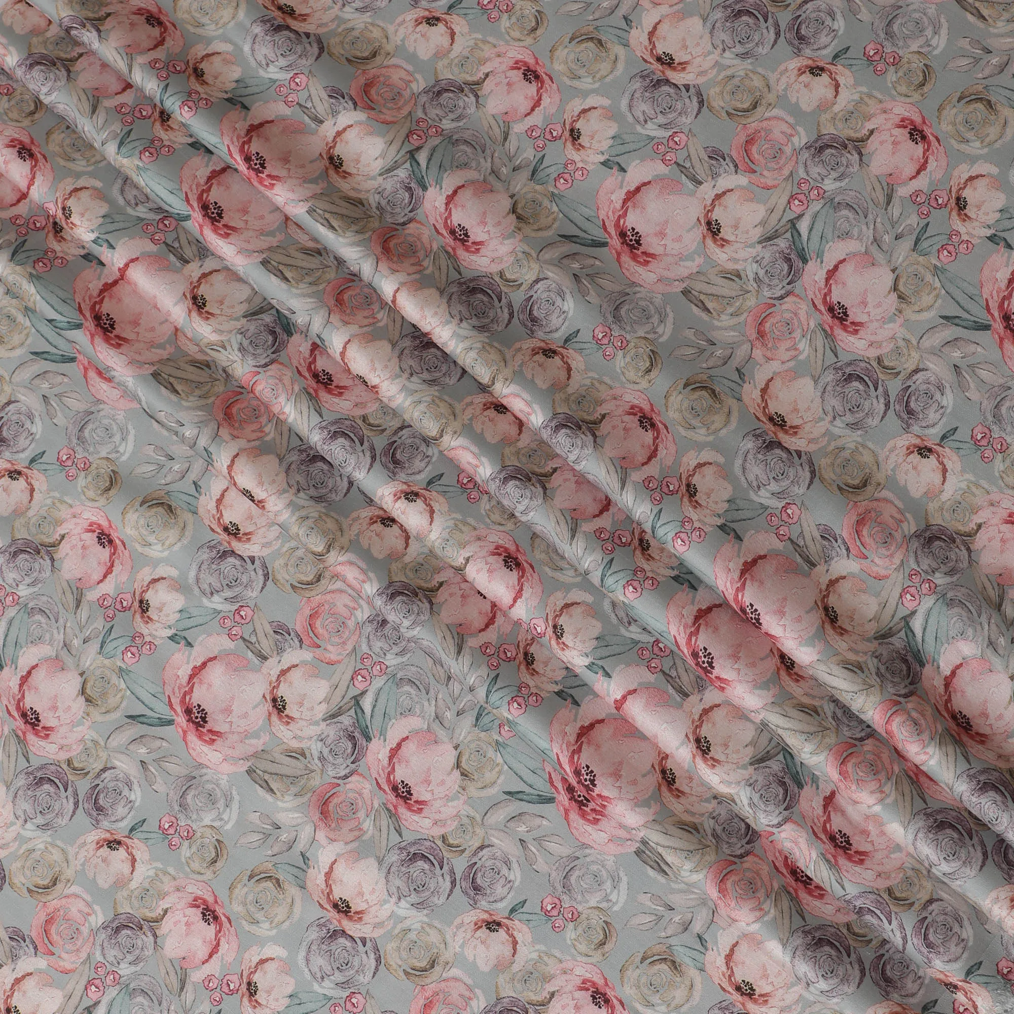 Shabby Chic Pink and Grey Rose Blended Cotton Lawn Fabric - 140 Cm Width, Soft and Breathable, Perfect for Casual and Home Décor-D19156