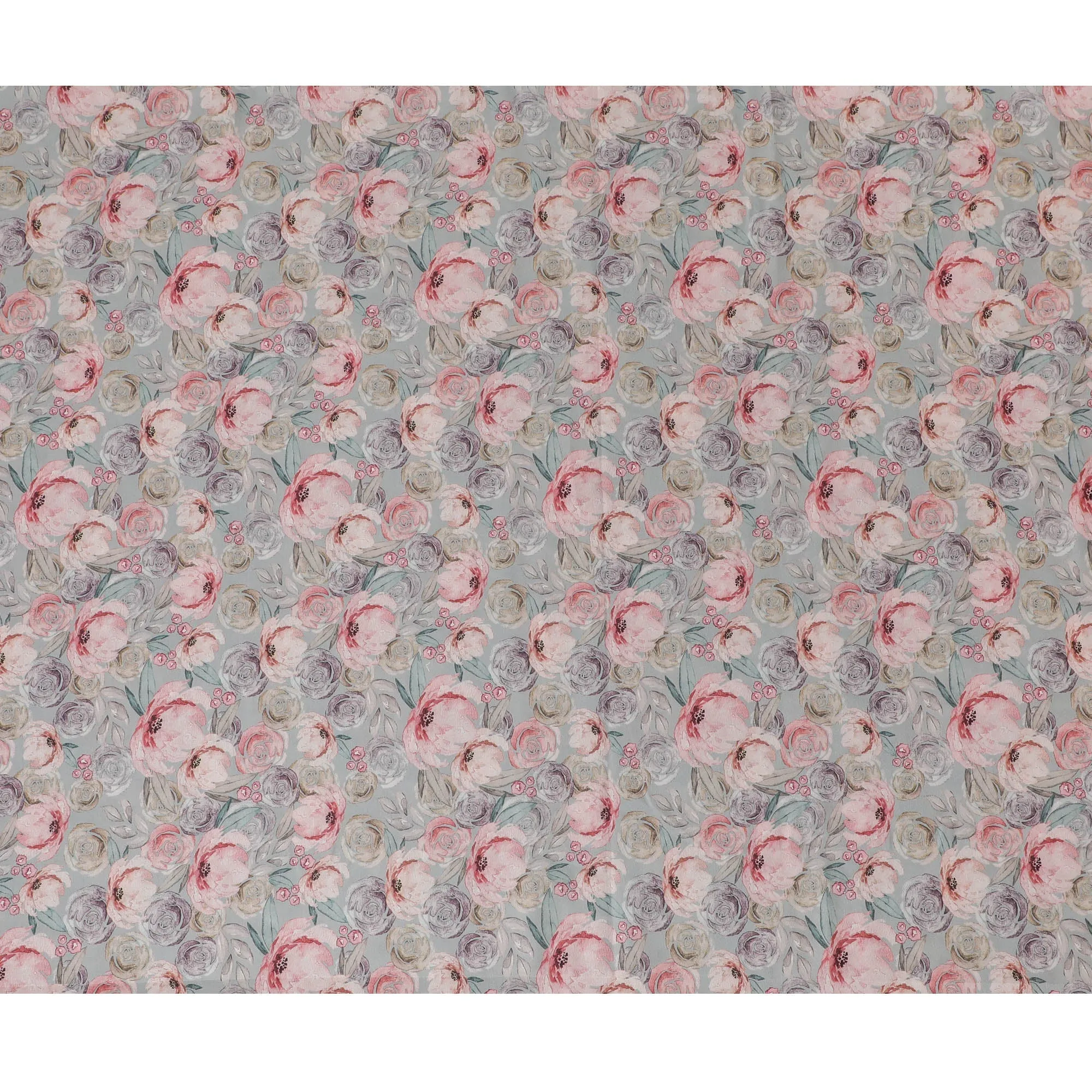 Shabby Chic Pink and Grey Rose Blended Cotton Lawn Fabric - 140 Cm Width, Soft and Breathable, Perfect for Casual and Home Décor-D19156