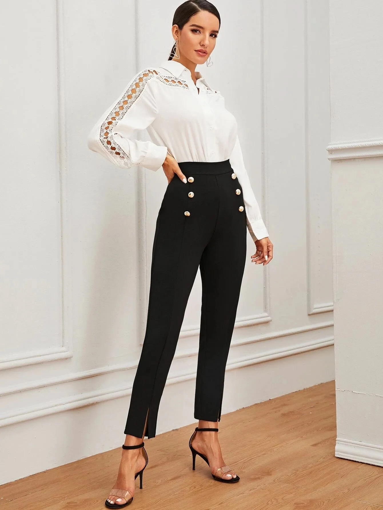 SHEIN Double Button Split Hem Pants