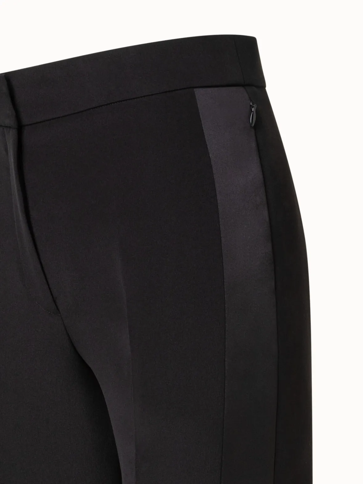 Silk Crêpe Straight Leg Pants with Satin Side Trim