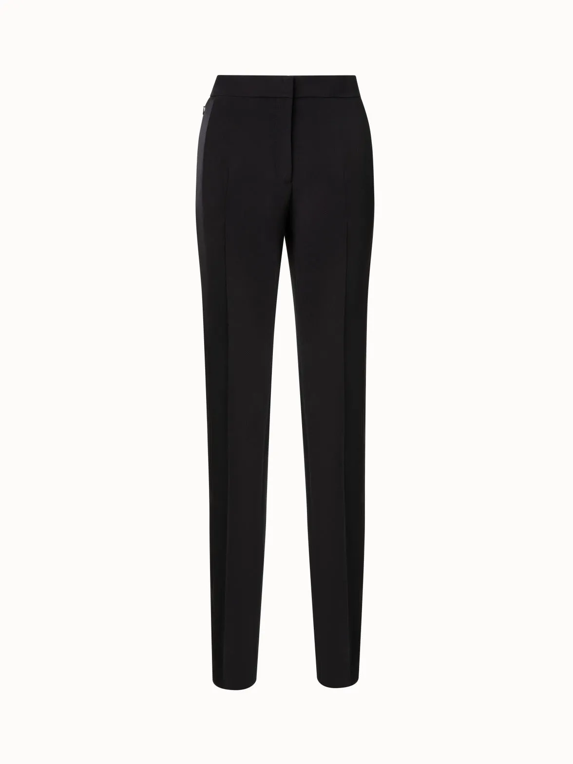 Silk Crêpe Straight Leg Pants with Satin Side Trim