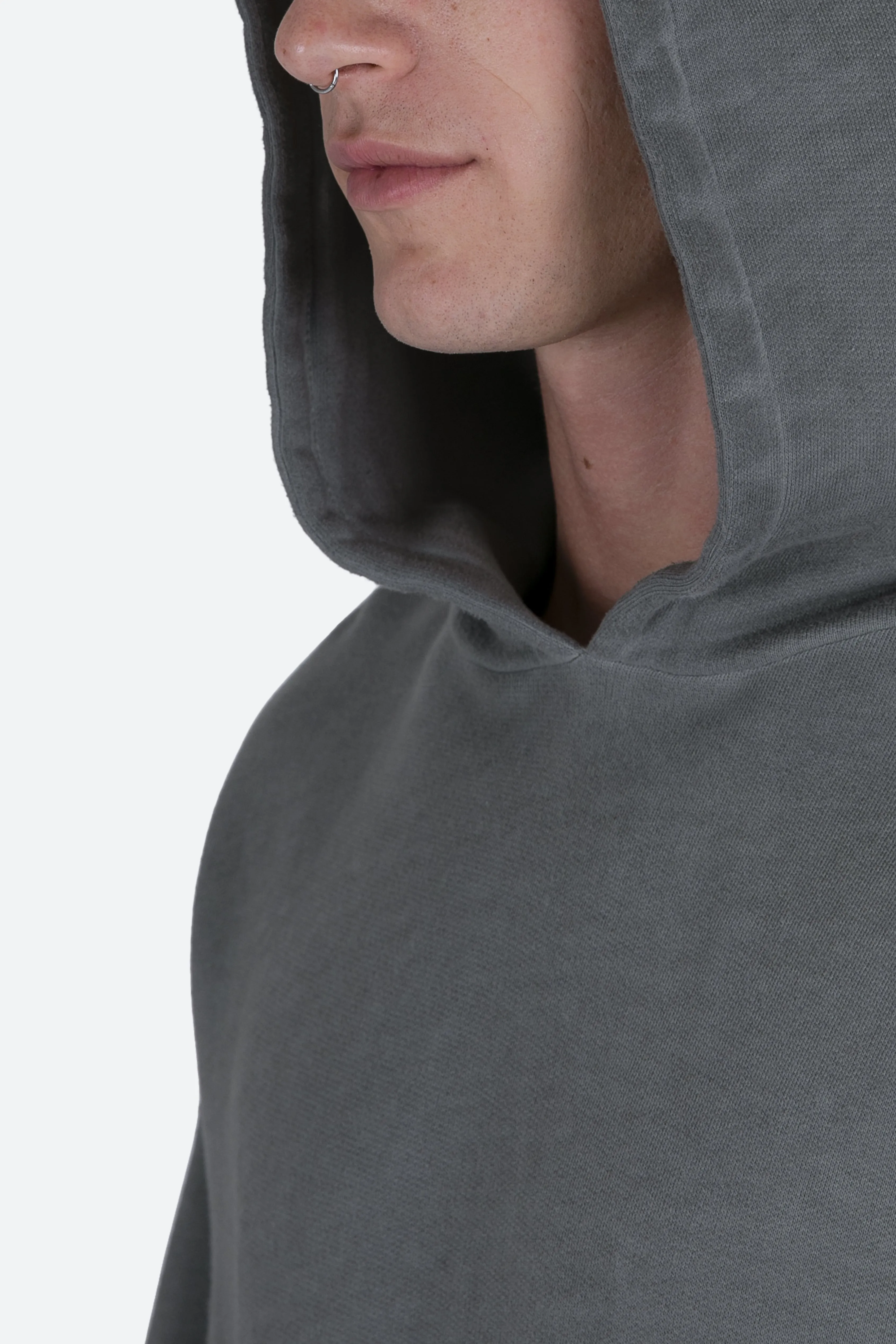 Single Zip Patched Hoodie - Grey