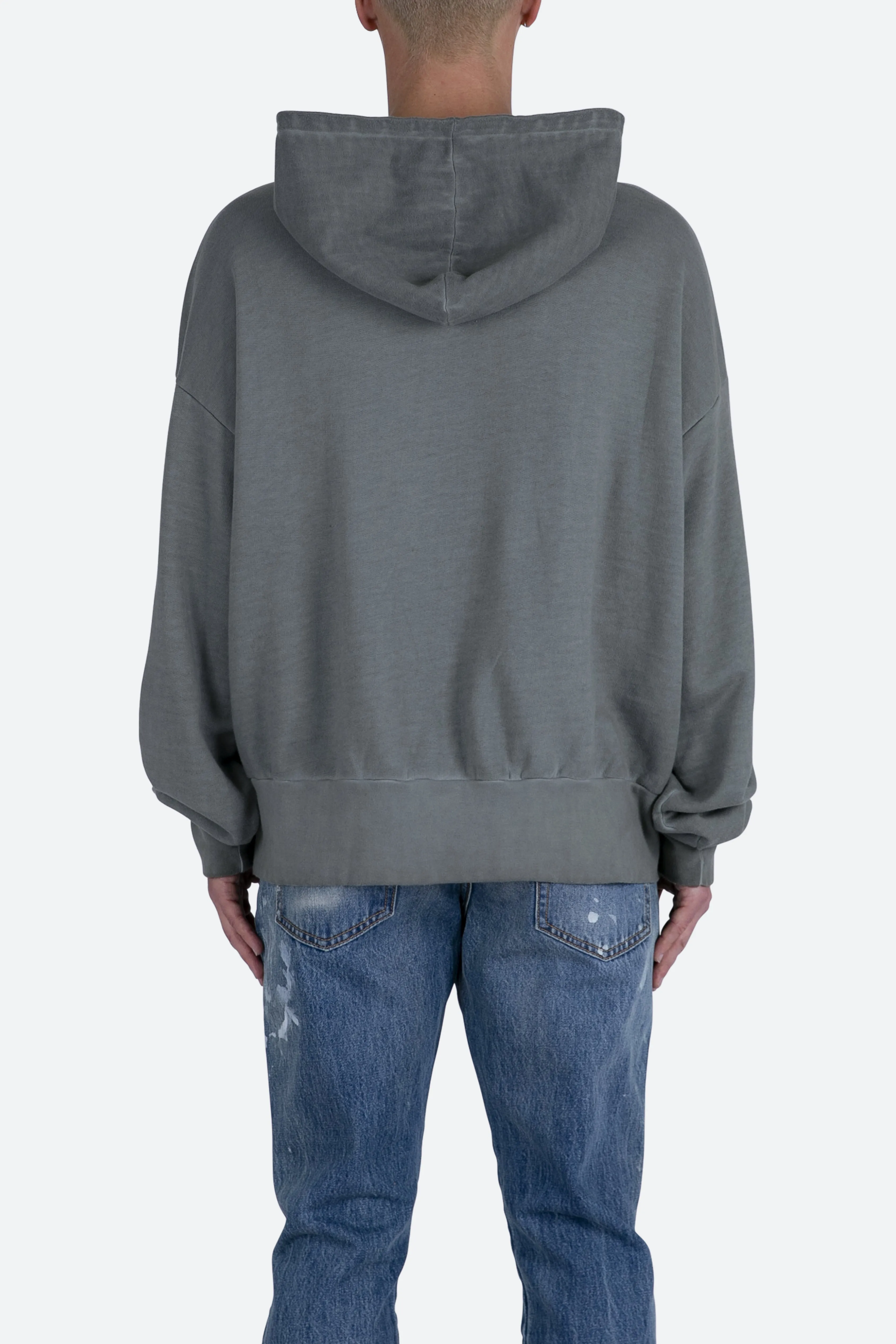 Single Zip Patched Hoodie - Grey