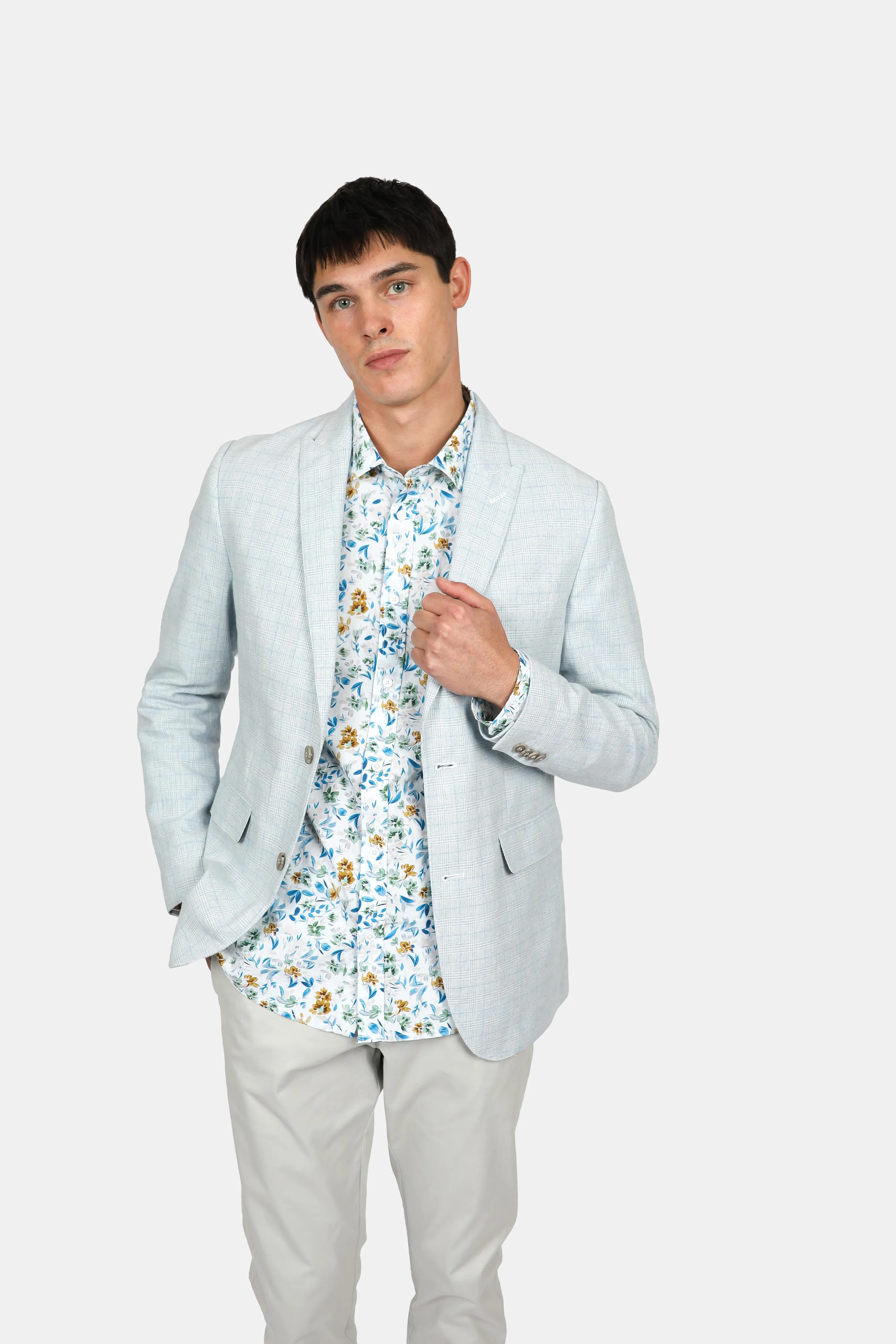 Sky Cotton Linen Peak Lapel Blazer