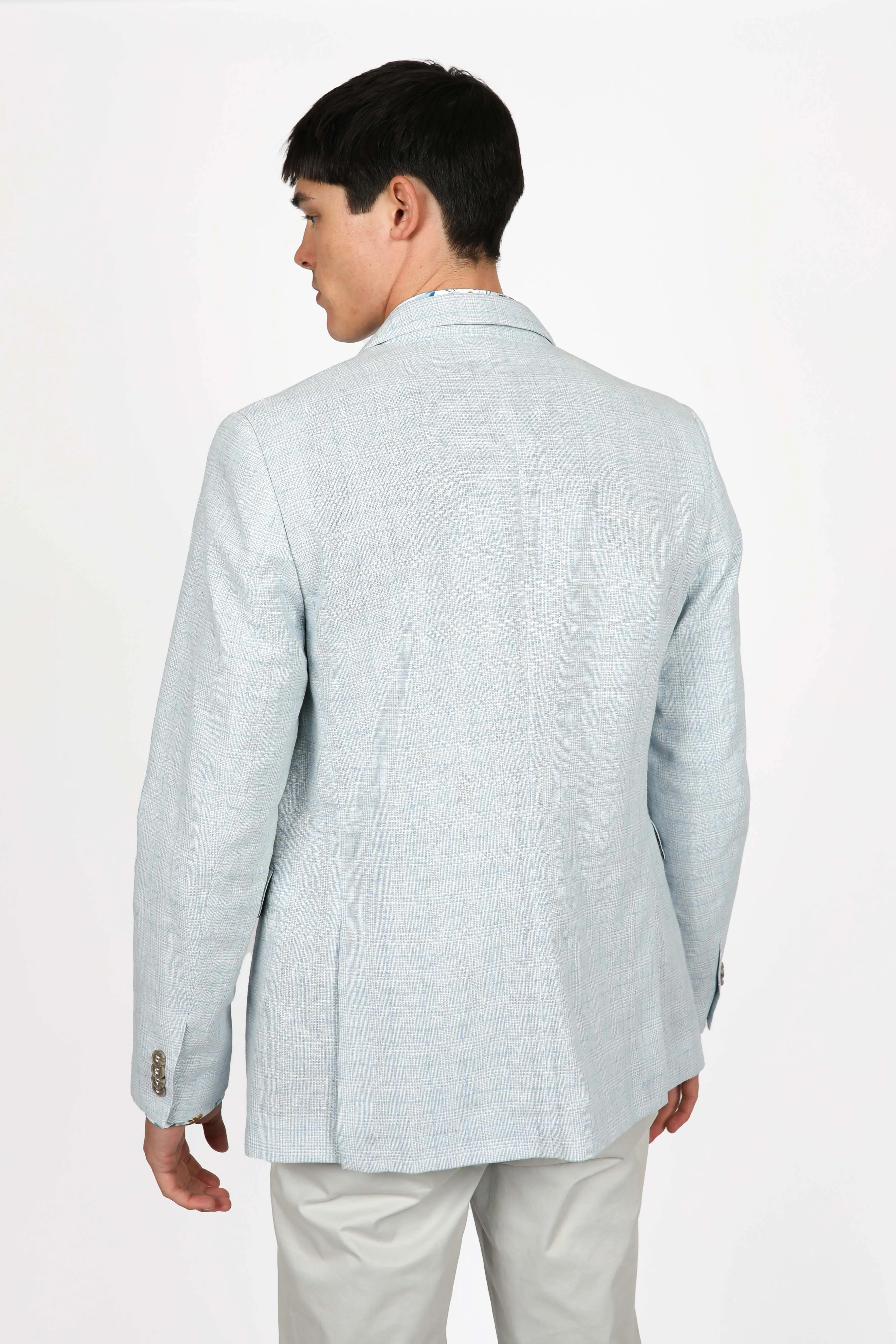 Sky Cotton Linen Peak Lapel Blazer