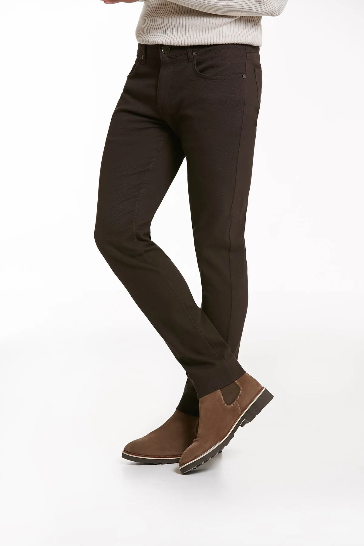 Slim Fit 5 Pocket Brown Cotton Casual Pants