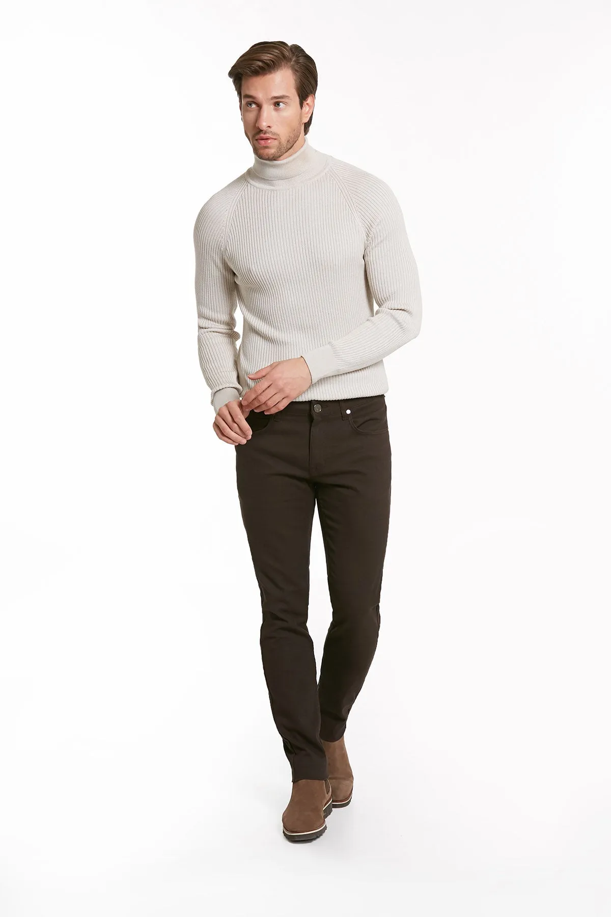 Slim Fit 5 Pocket Brown Cotton Casual Pants