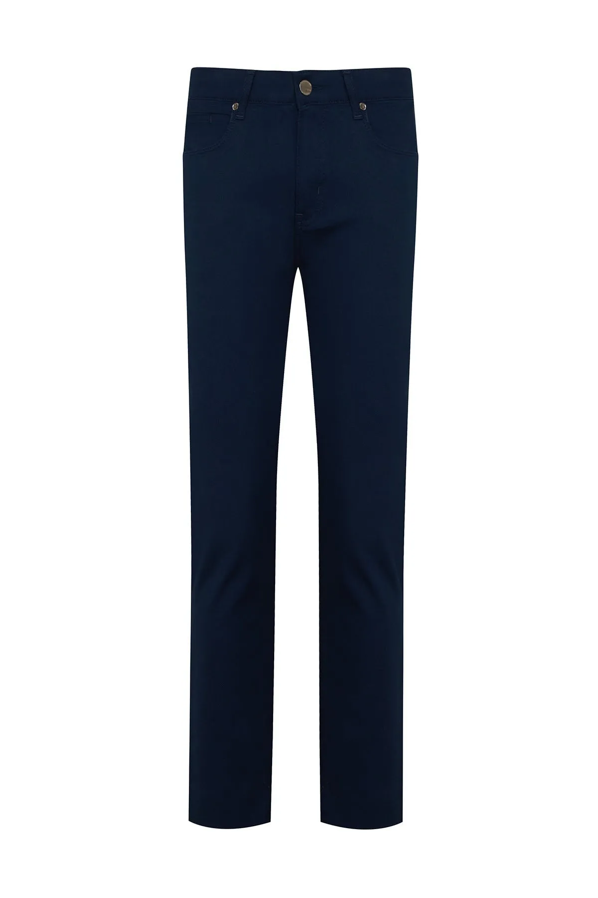 Slim Fit Navy Low Waist Cotton Casual Pants