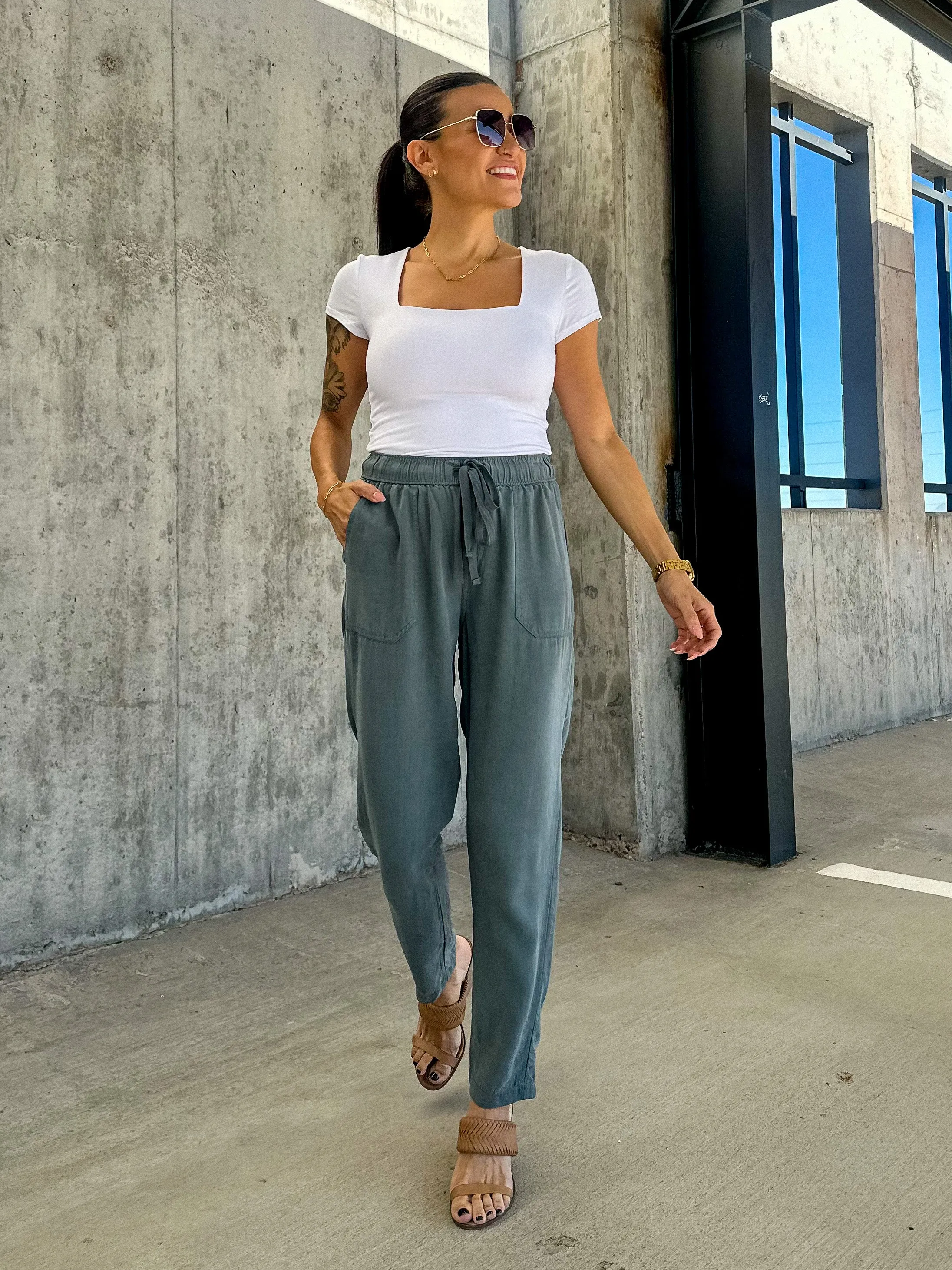 Tapered Straight Drawstring Pants