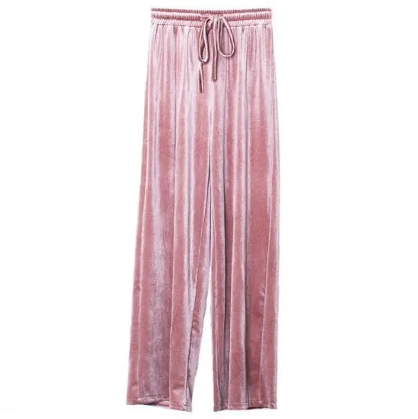 Velvet Oversized Elegant Flared Elastic Pants