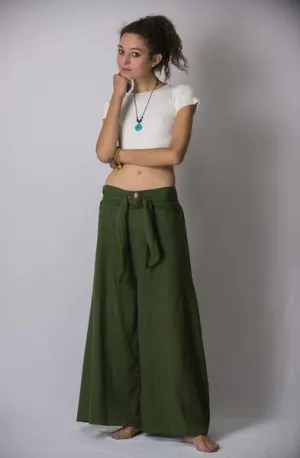 Womens Solid Color Palazzo Pants in Green