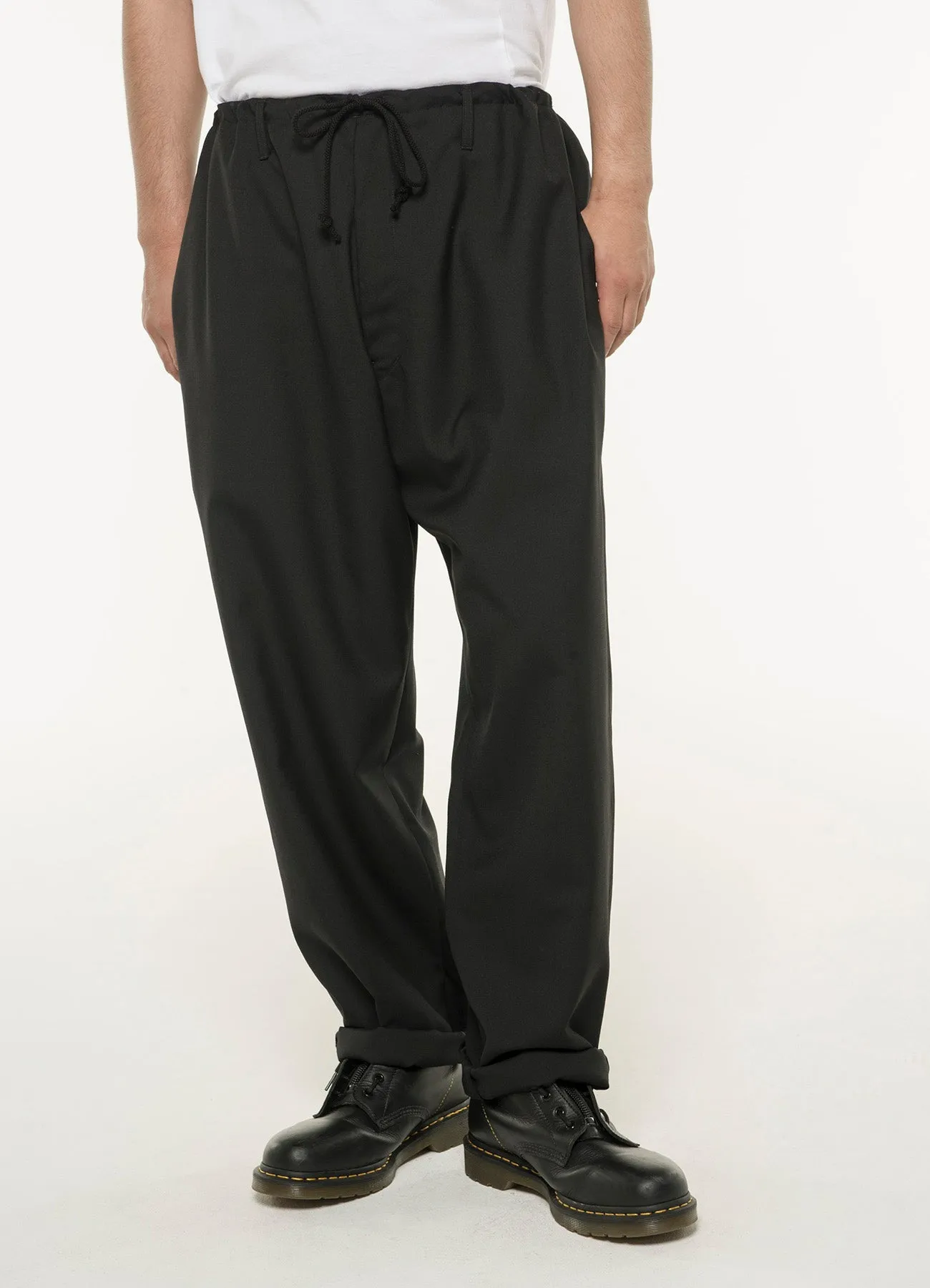 WOOL/POLYESTER GABARDINE DRAWSTRING PANTS