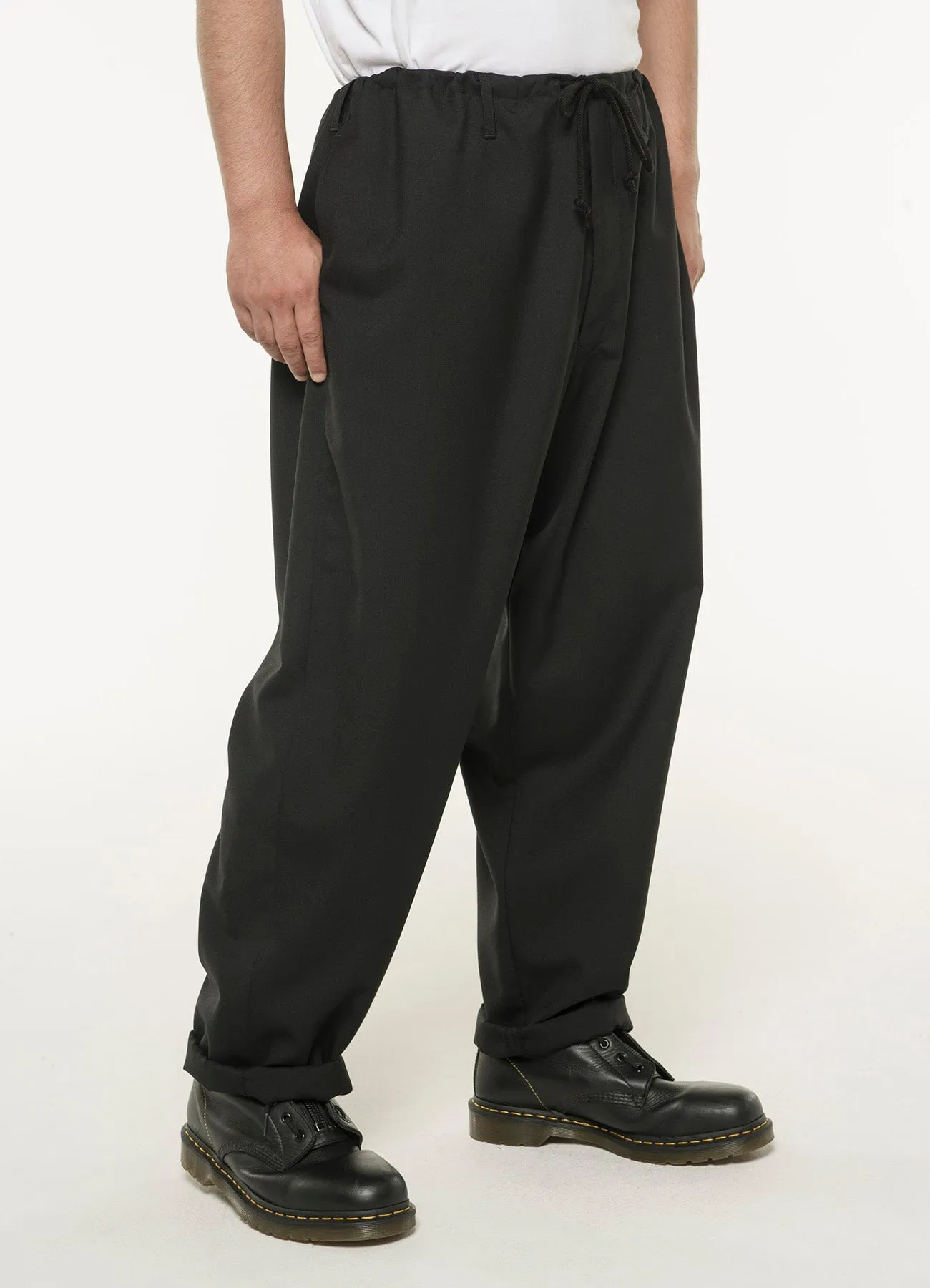 WOOL/POLYESTER GABARDINE DRAWSTRING PANTS